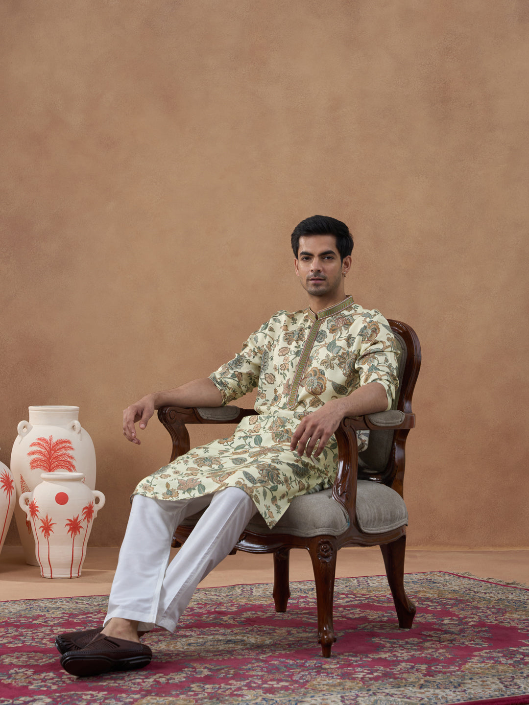 Beige Kalamkari Printed Kurta Set