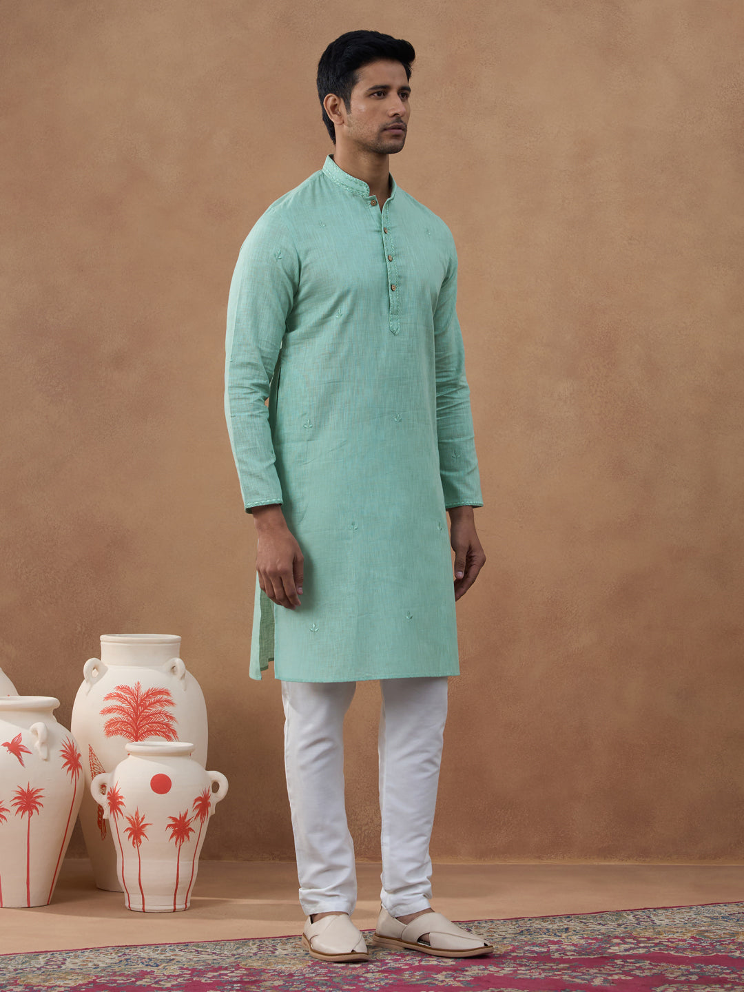 Pista Green Cotton Linen Kurta Set