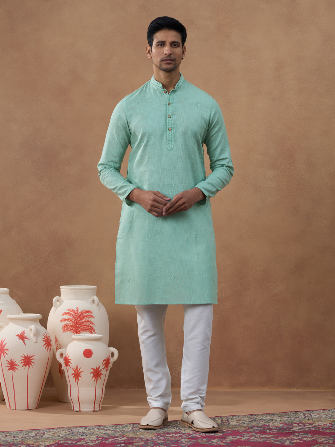 Pista Green Cotton Linen Kurta Set