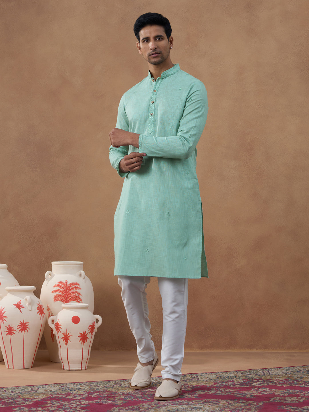 Pista Green Cotton Linen Kurta Set
