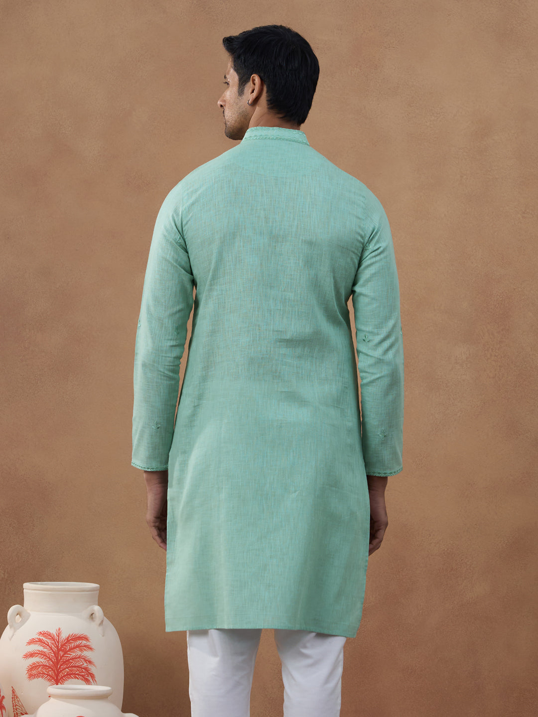 Pista Green Cotton Linen Kurta Set
