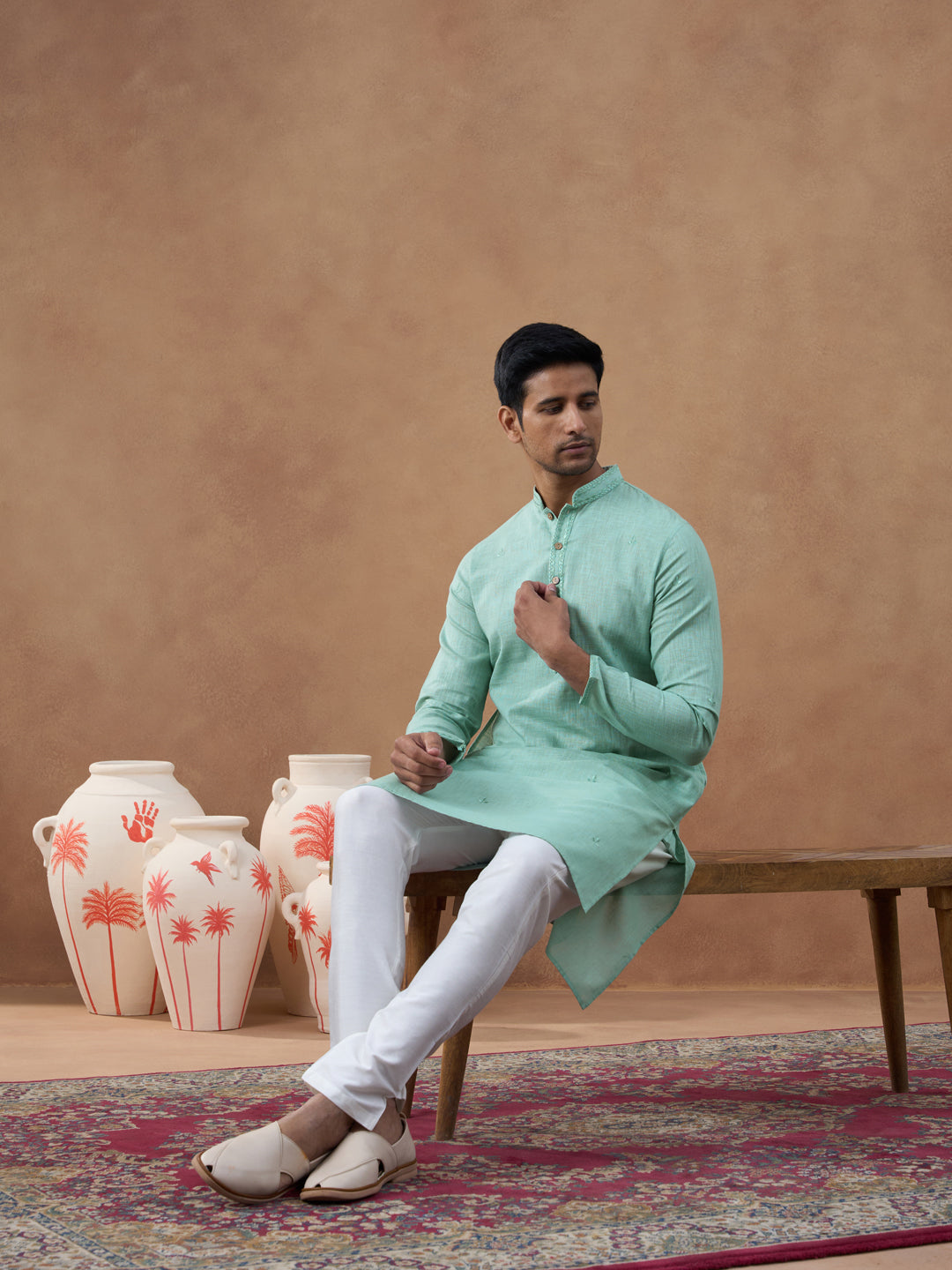 Pista Green Cotton Linen Kurta Set