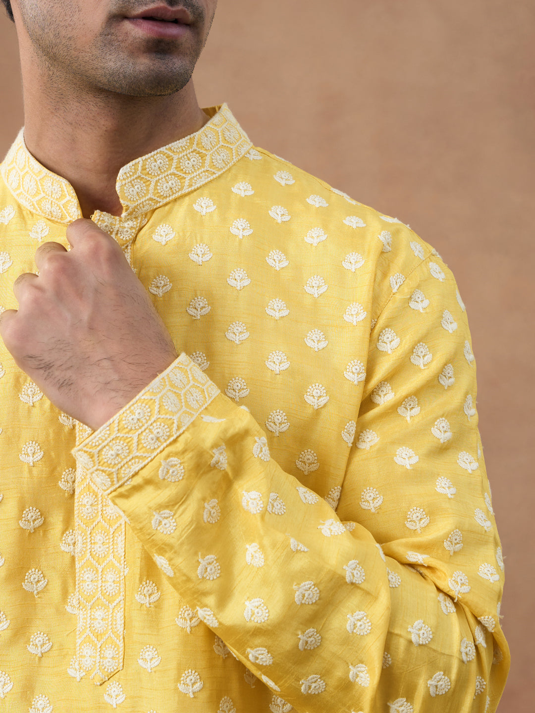 Yellow Self Embroidered Kurta Set
