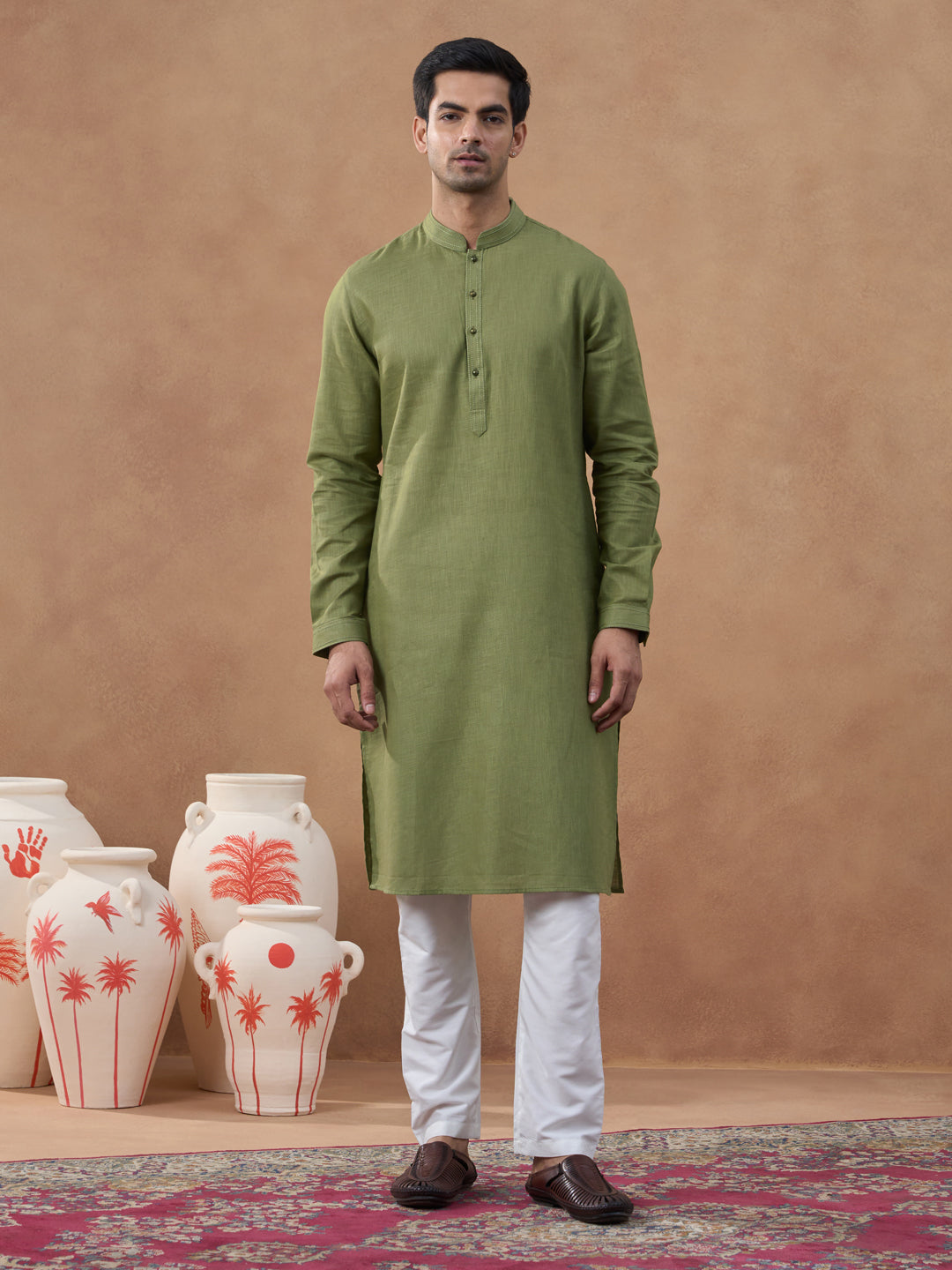 Sage Green Floral Print Bundi With Kurta Set