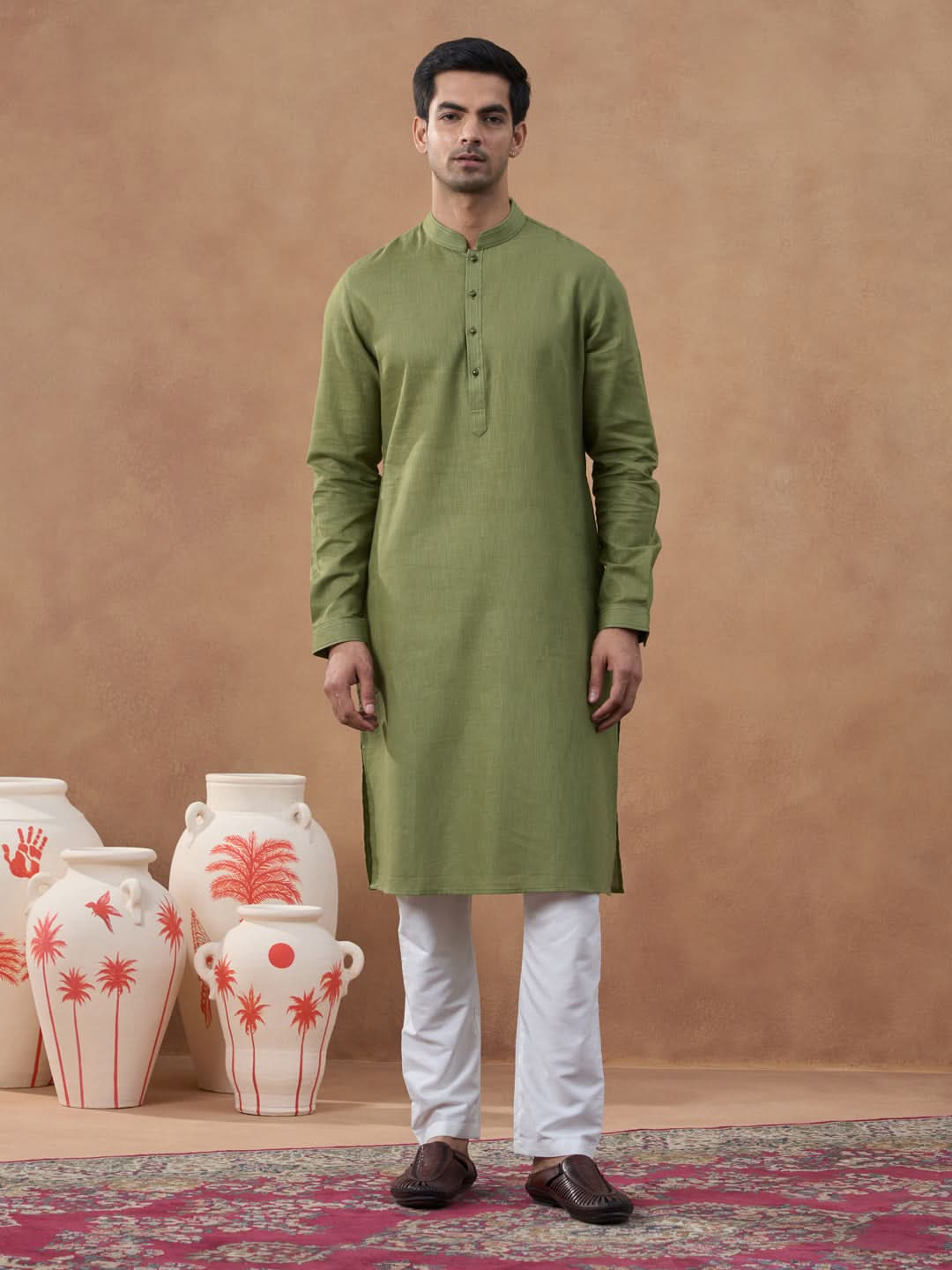 Sage Green Floral Print Bundi With Kurta Set