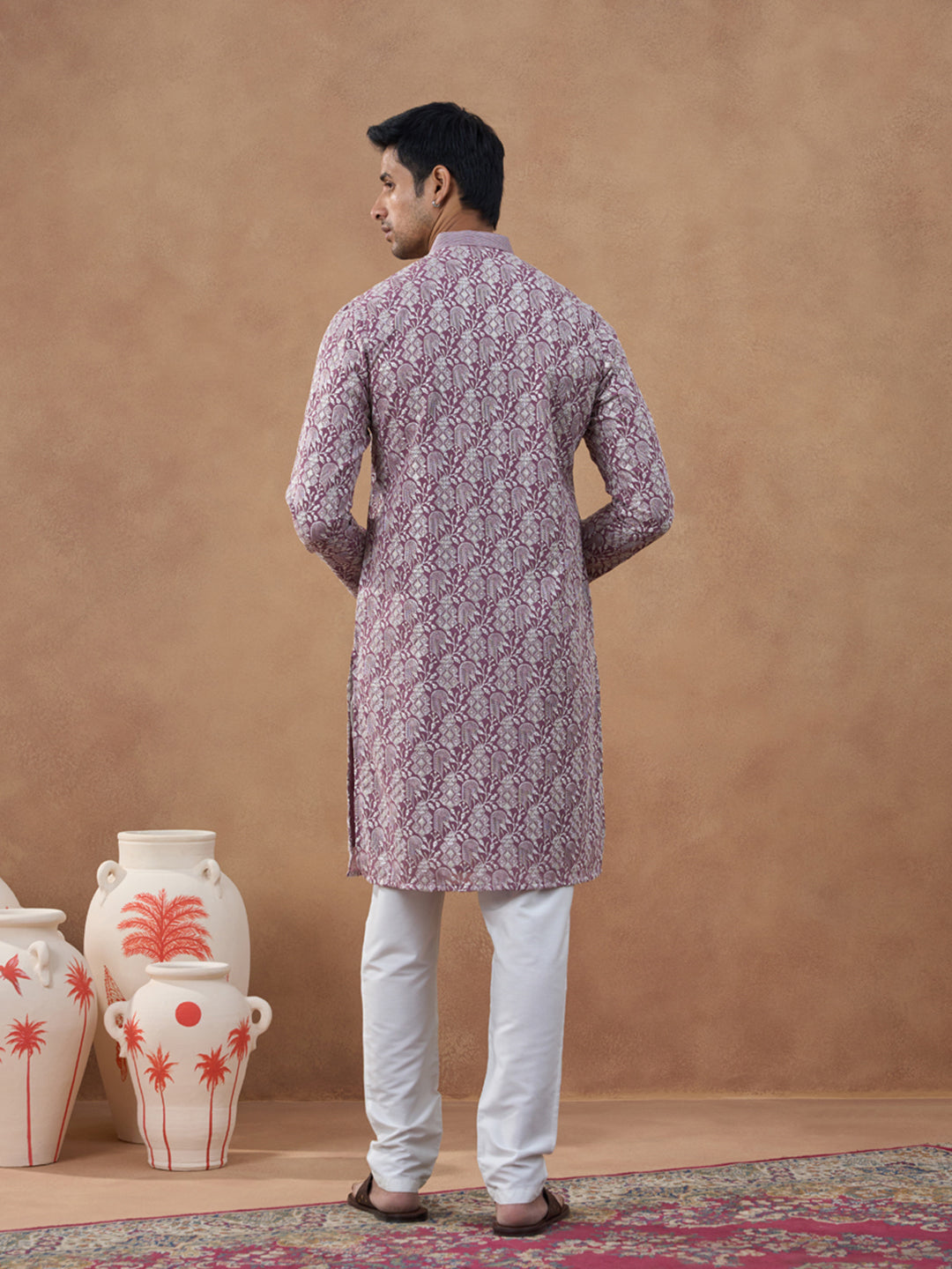 Lavender Textured Brocade Kurta Set