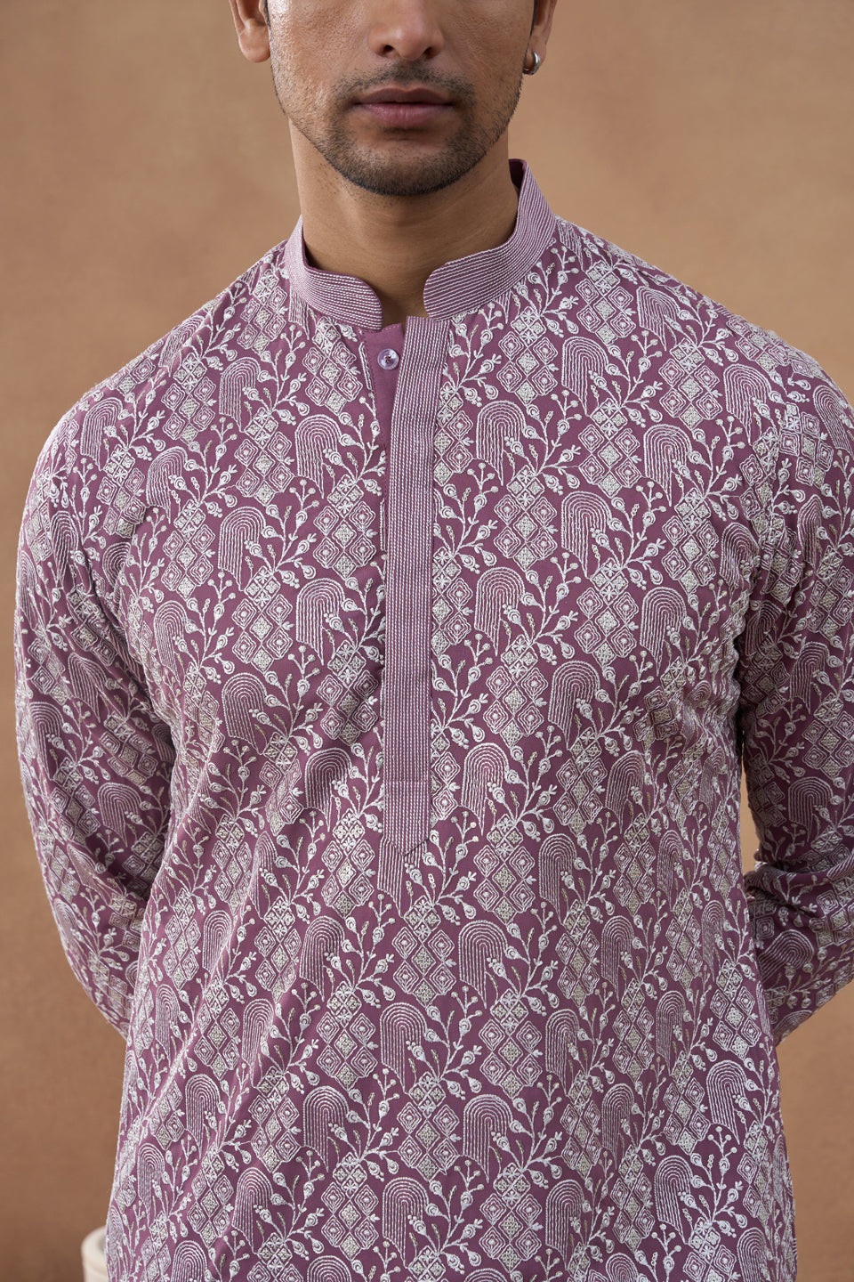 Lavender Textured Brocade Kurta Set