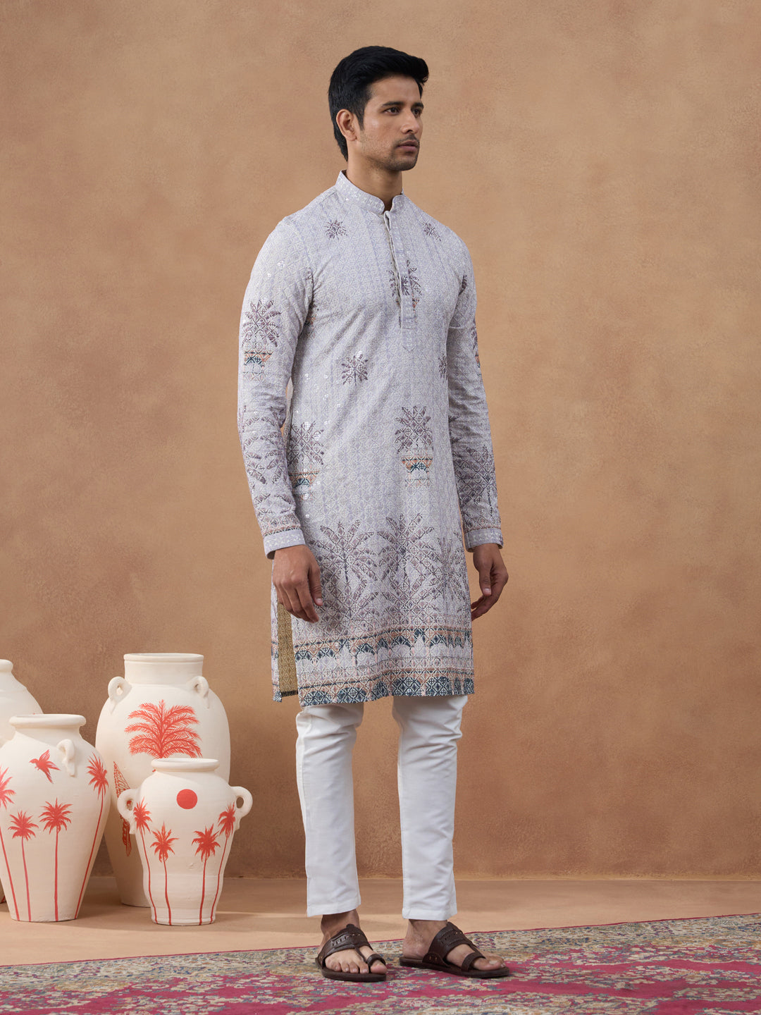 Light Grey Textured Kurta Set