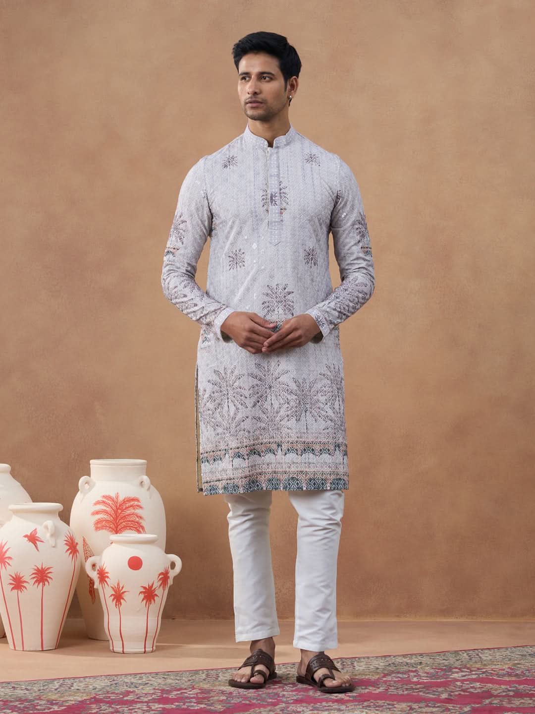 Light Grey Textured Kurta Set