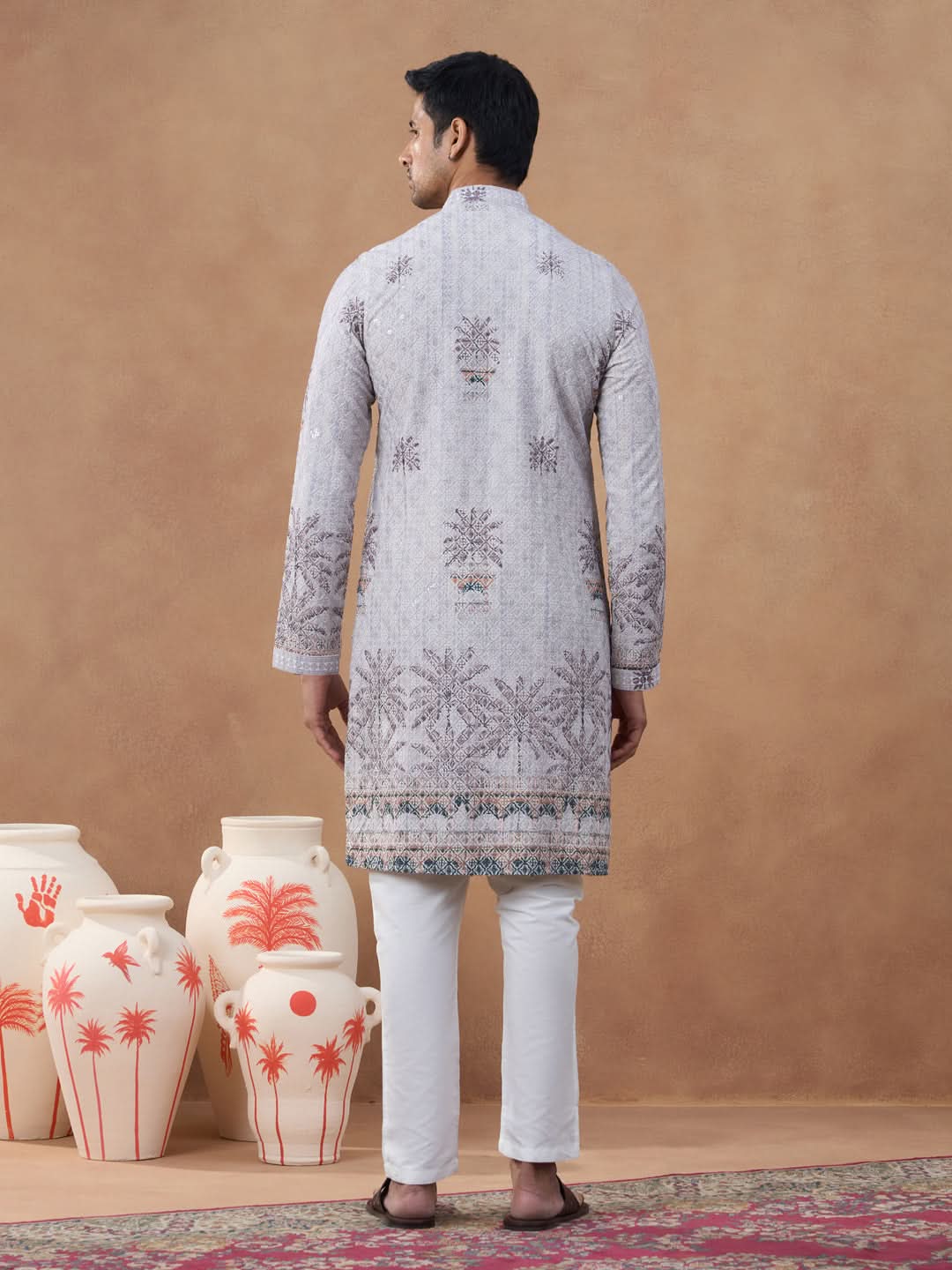 Light Grey Textured Kurta Set