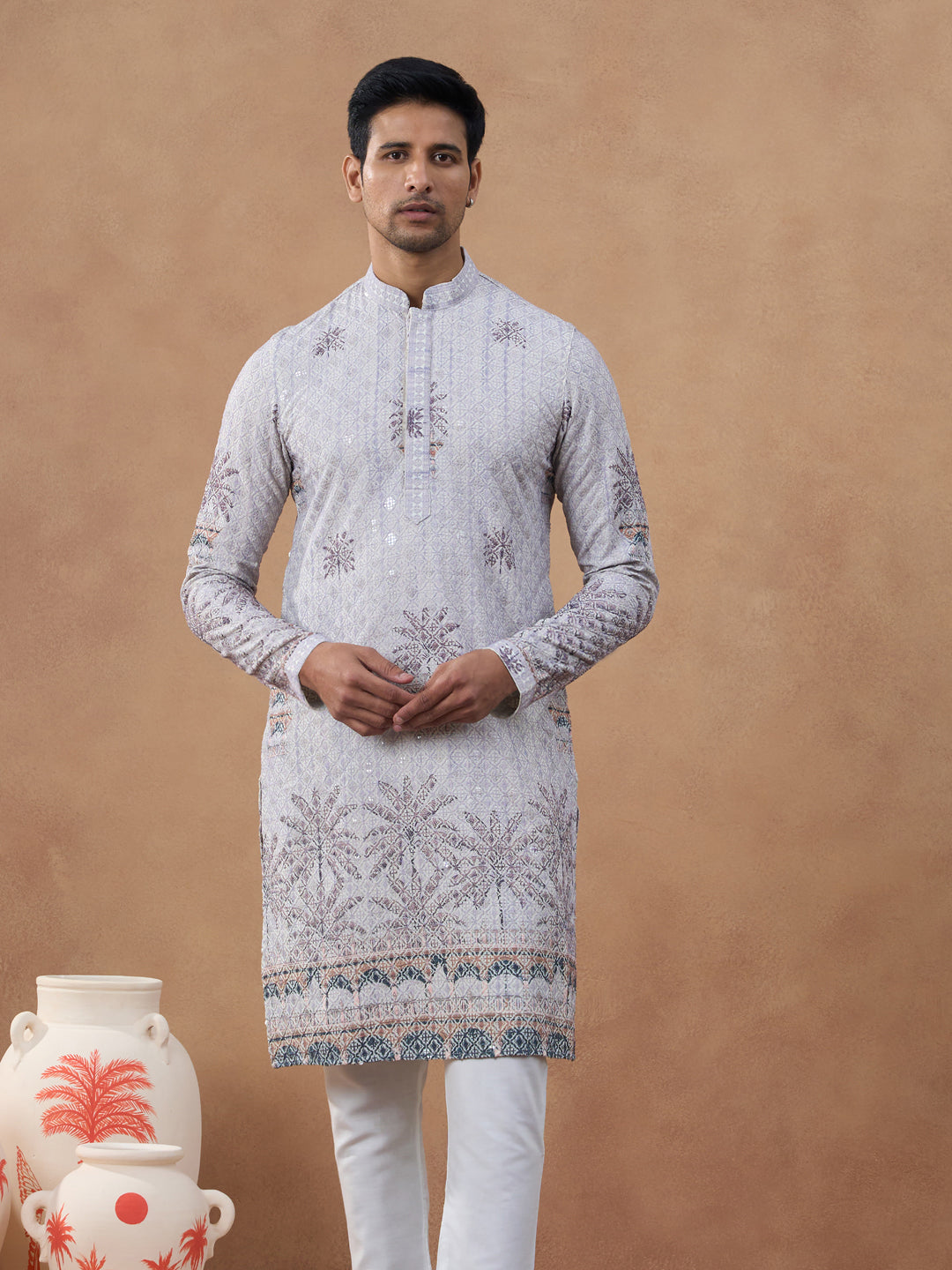 Light Grey Textured Kurta Set