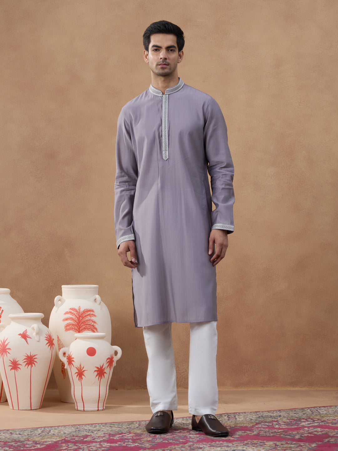 Grey Embroidered Jacket & Kurta Set