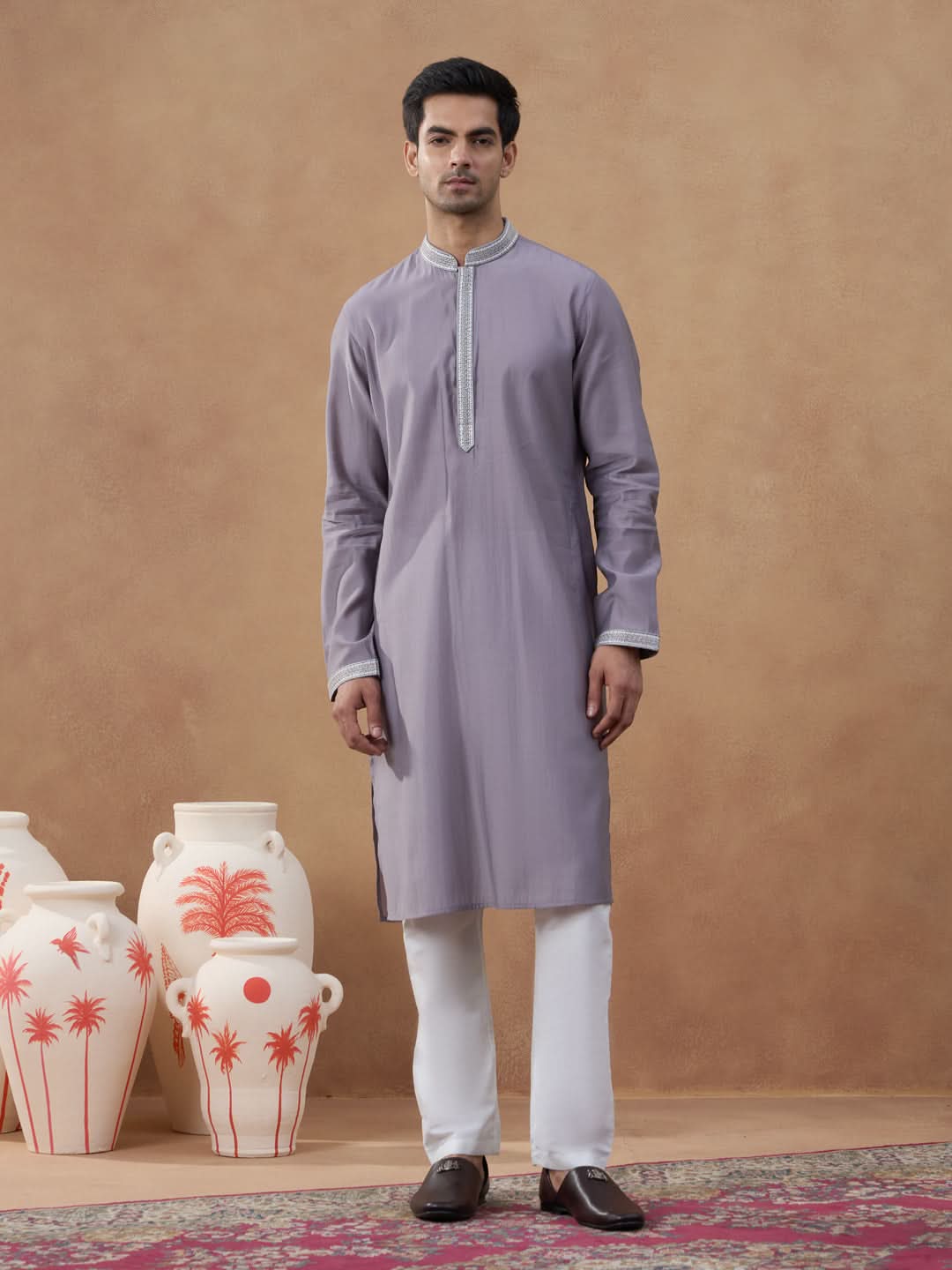 Grey Embroidered Jacket & Kurta Set