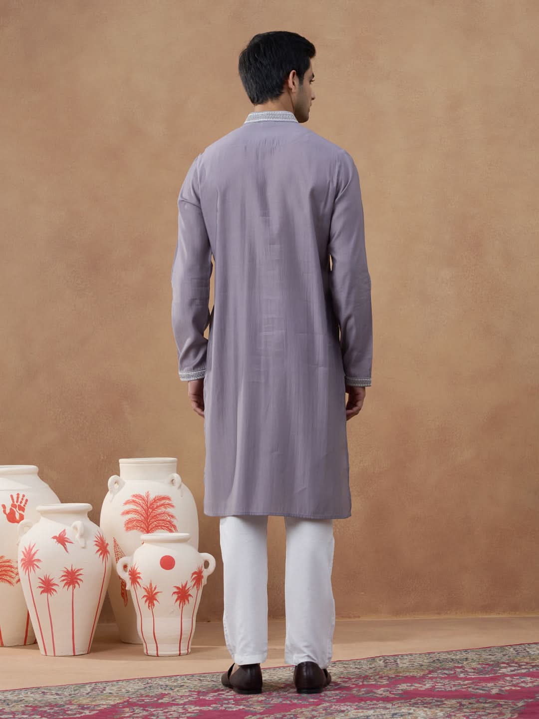 Grey Embroidered Jacket & Kurta Set