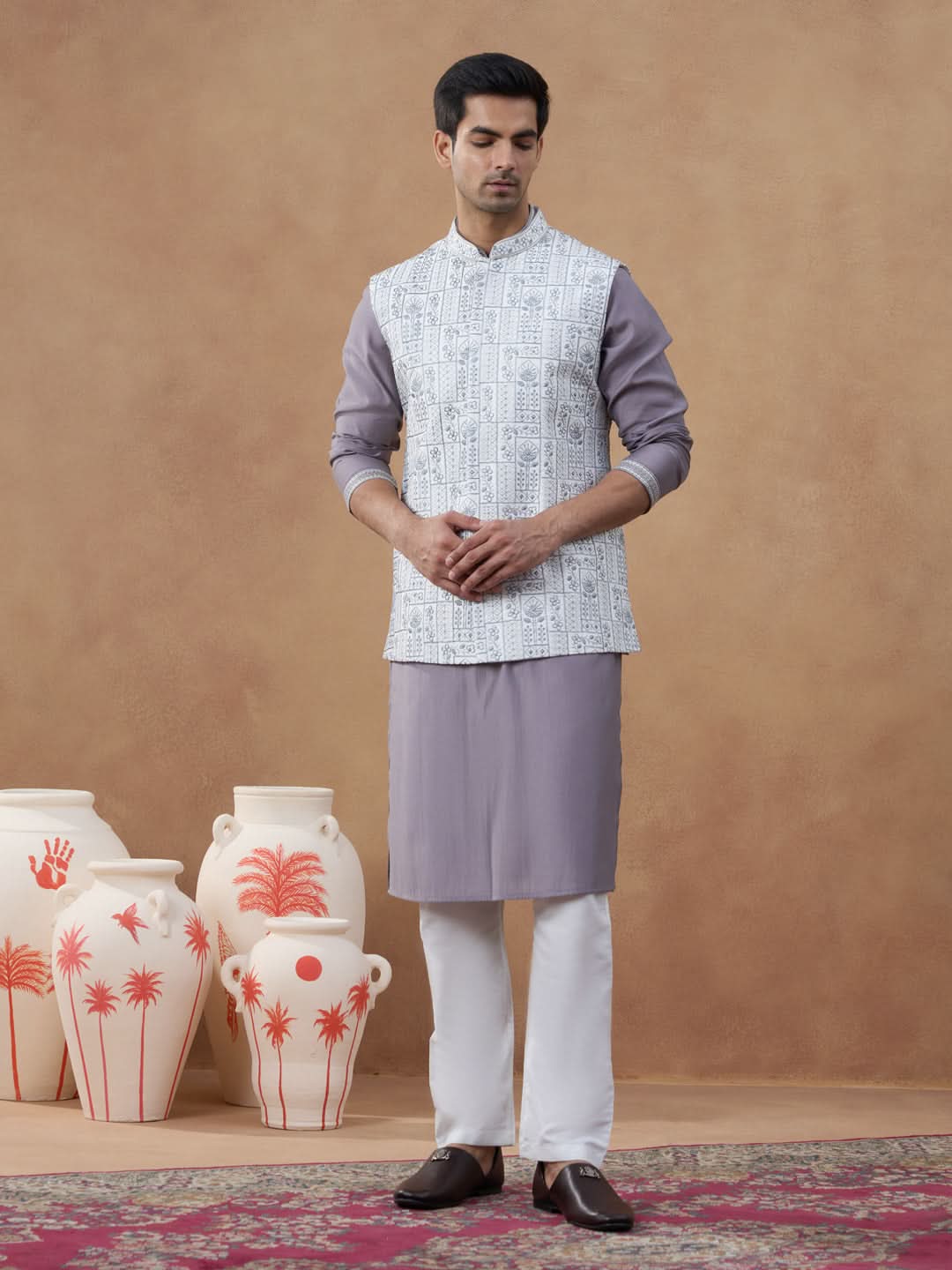 Grey Embroidered Jacket & Kurta Set