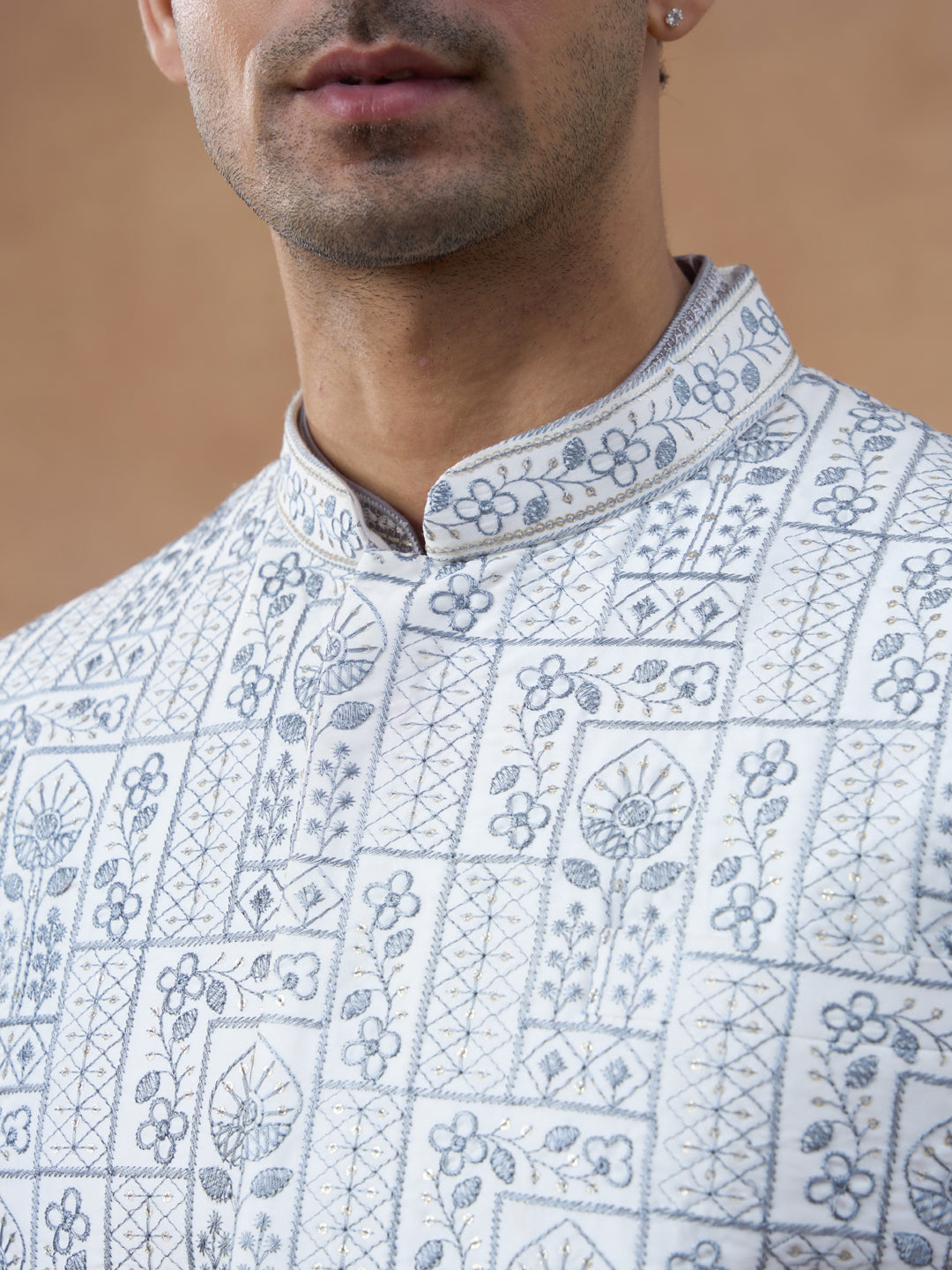 Grey Embroidered Jacket & Kurta Set