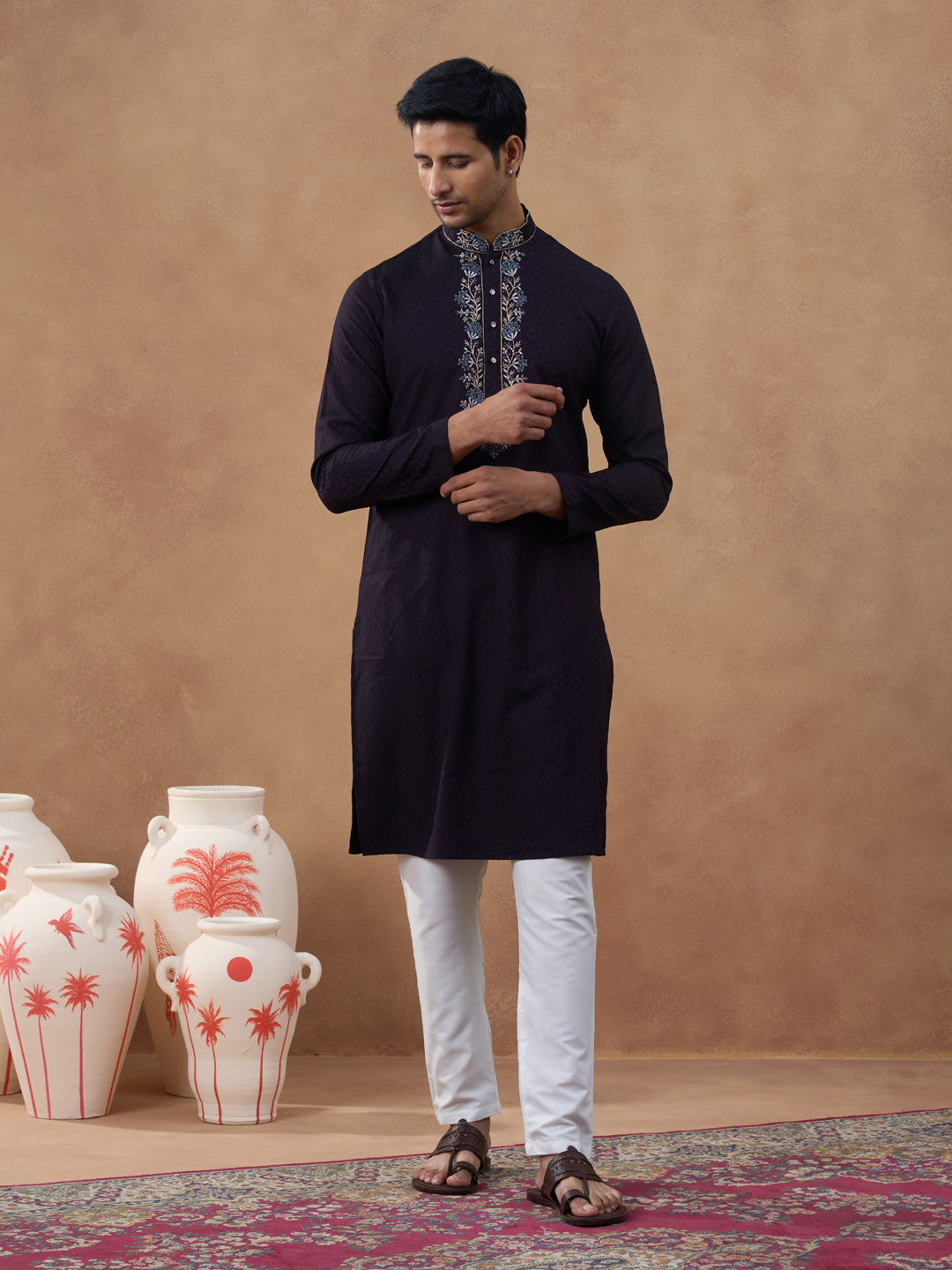 Dark Chocolate Brown Embroidery Kurta Set