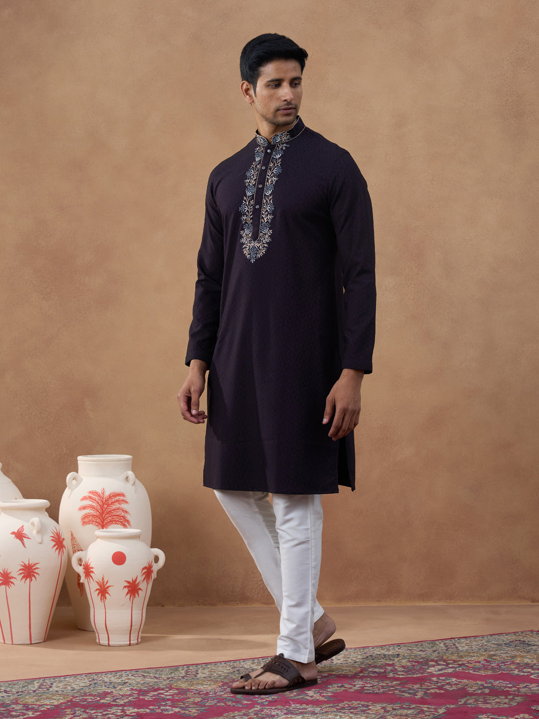 Dark Chocolate Brown Embroidery Kurta Set