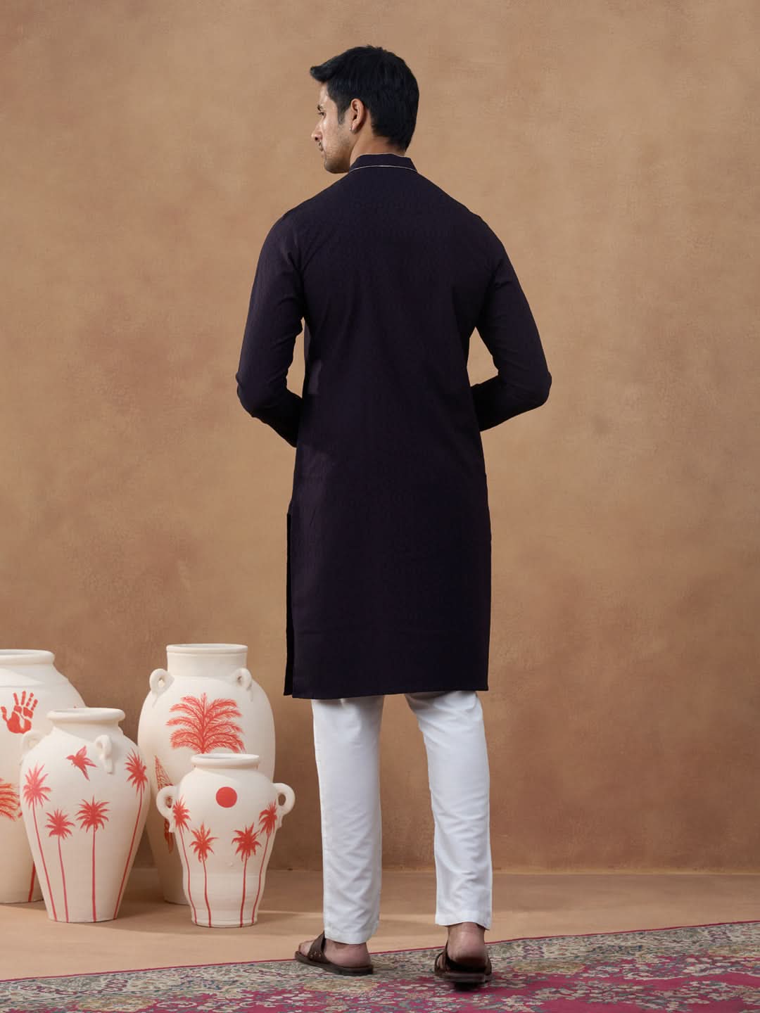 Dark Chocolate Brown Embroidery Kurta Set