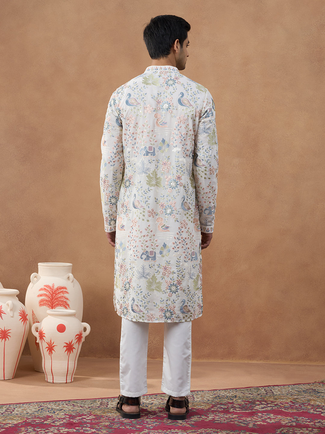 Cream Floral Embroidered Kurta Set