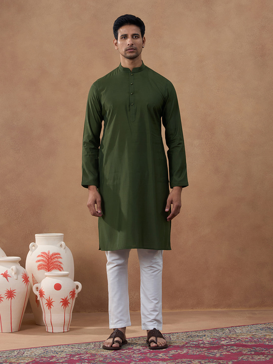 Green Printed Bundi Kurta Set