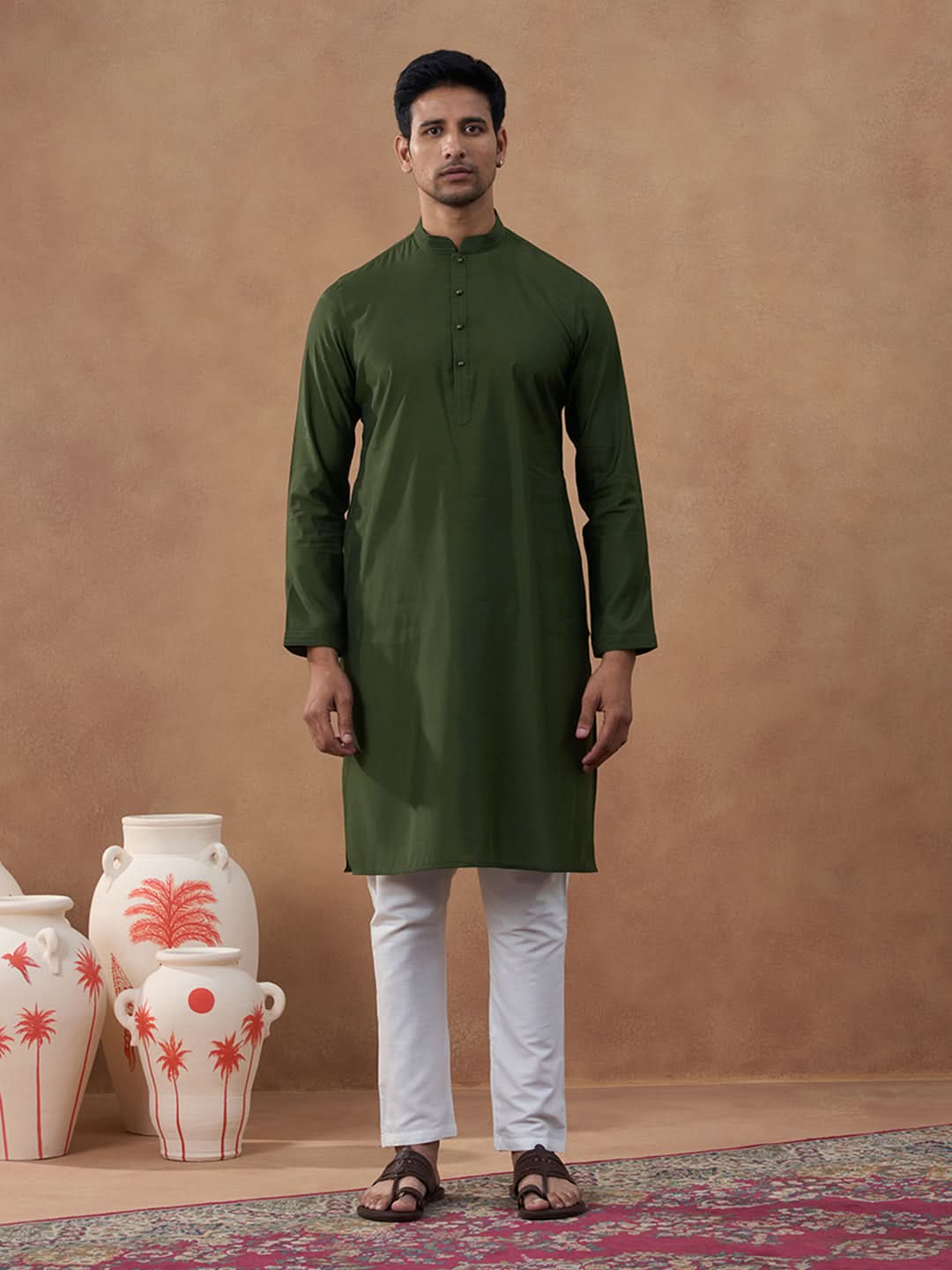 Green Printed Bundi Kurta Set
