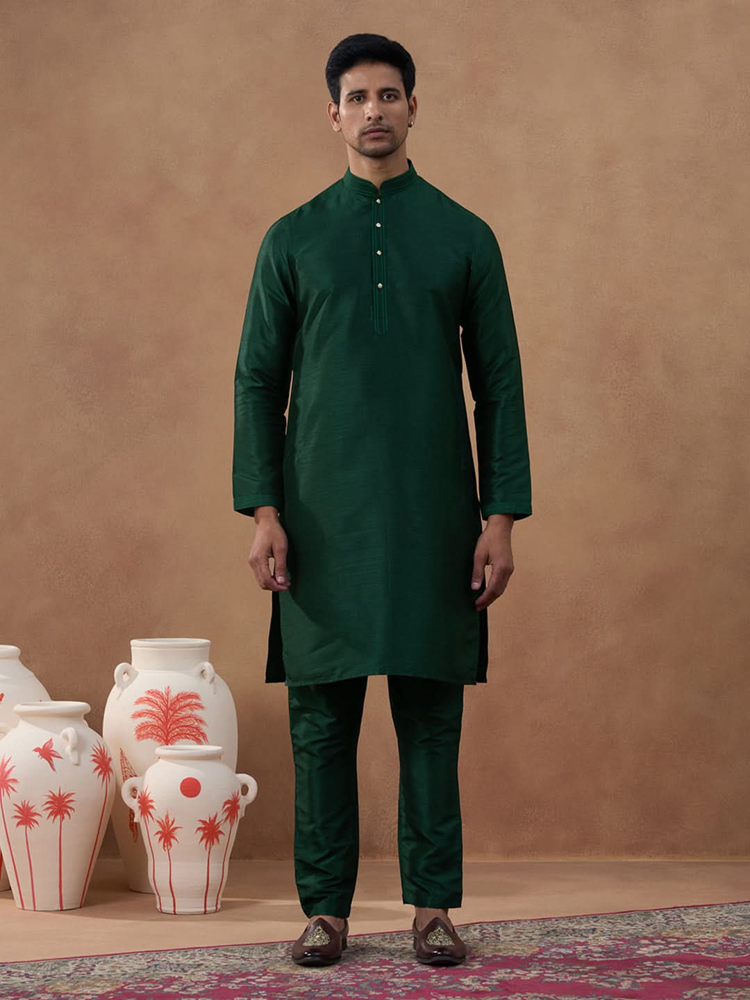 Forest Green Printed Bandi Kurta Set
