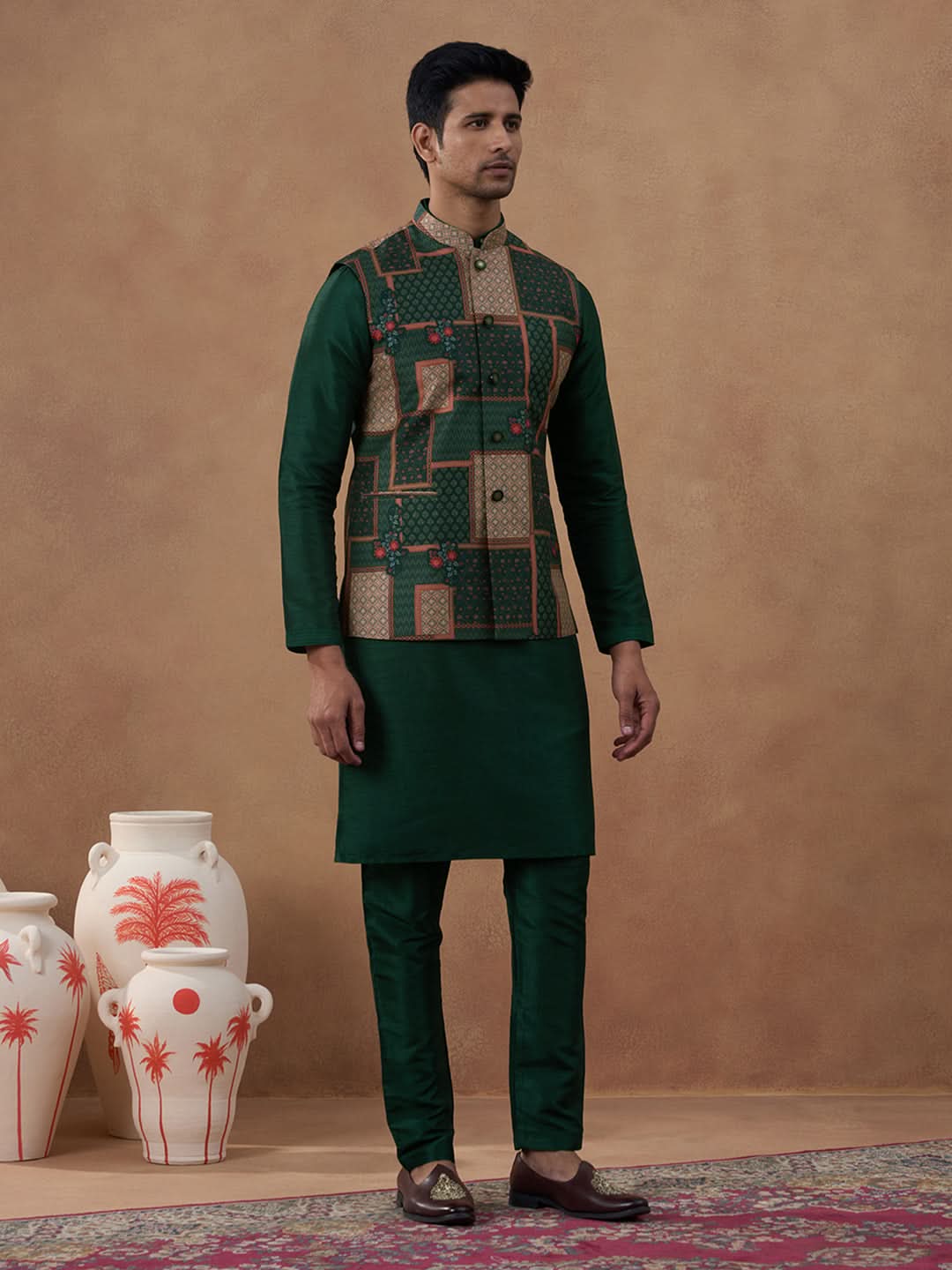 Forest Green Printed Bandi Kurta Set