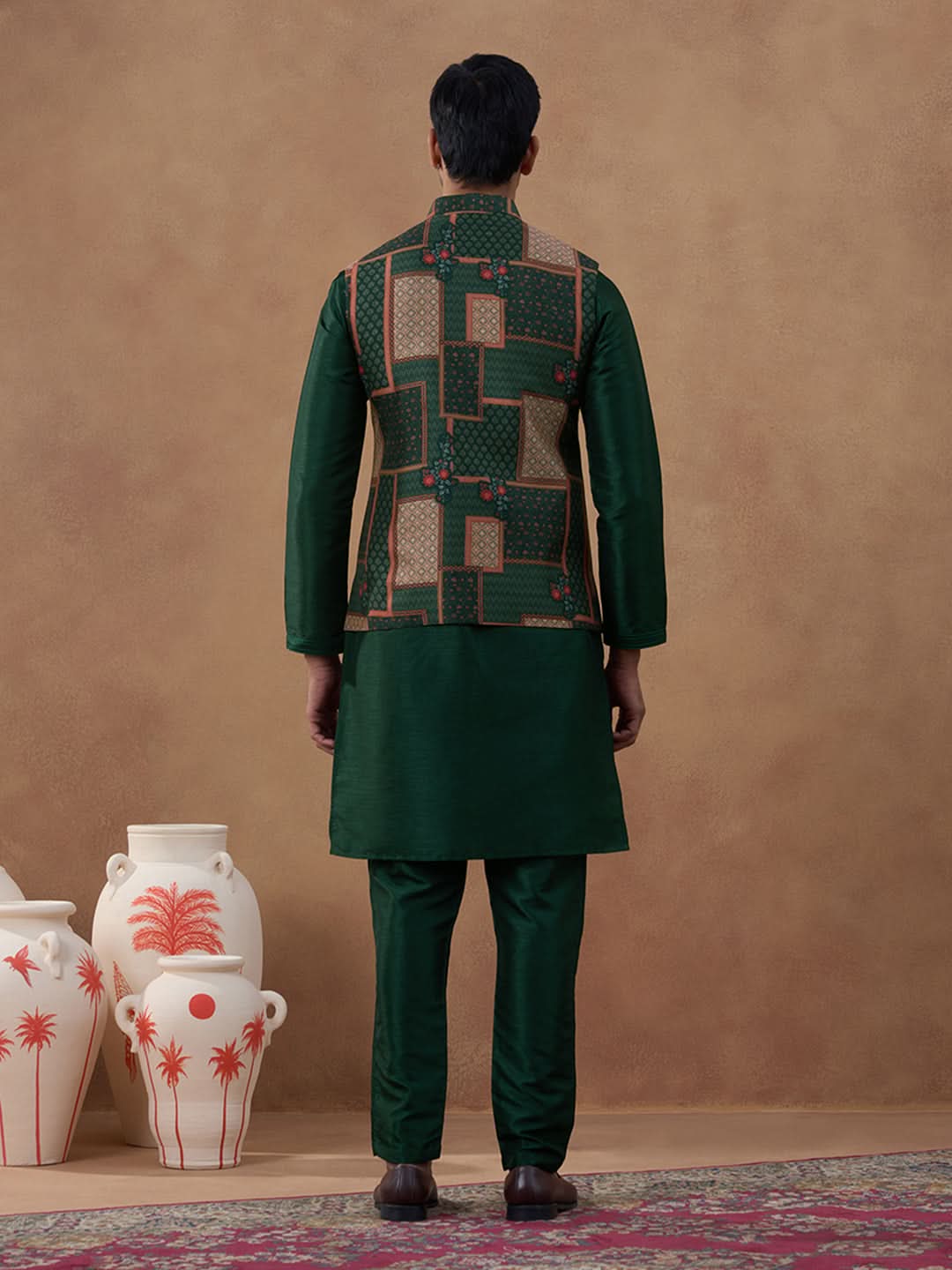 Forest Green Printed Bandi Kurta Set