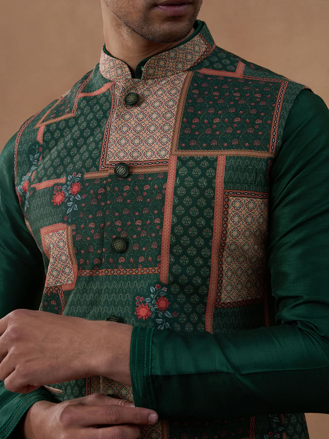 Forest Green Printed Bandi Kurta Set
