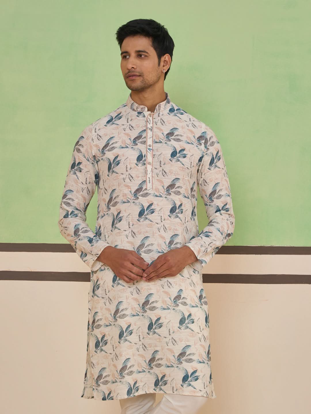 Cream Self-Texture Kurta Set