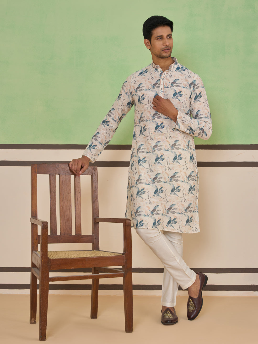 Cream Self-Texture Kurta Set