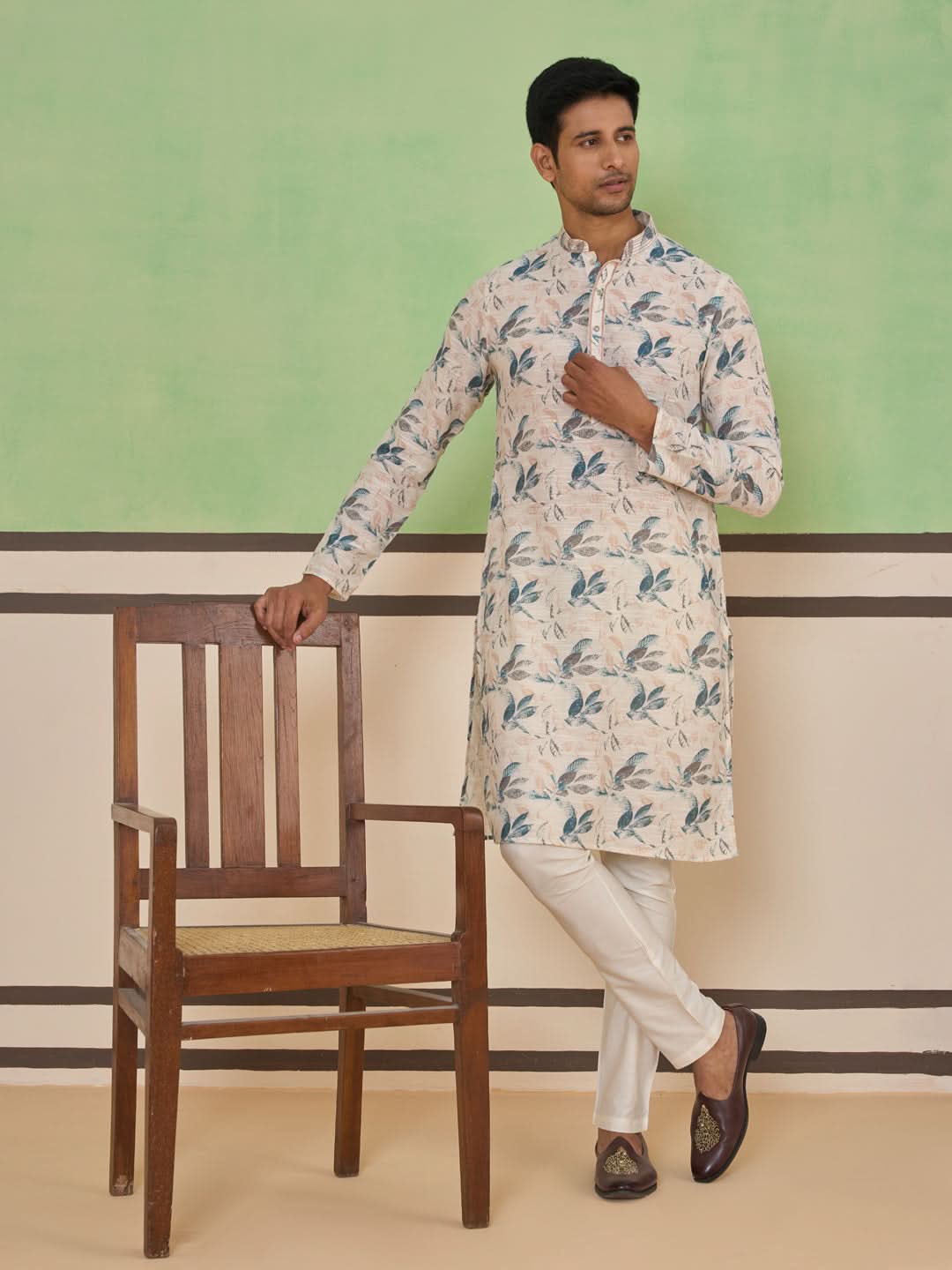 Cream Self-Texture Kurta Set