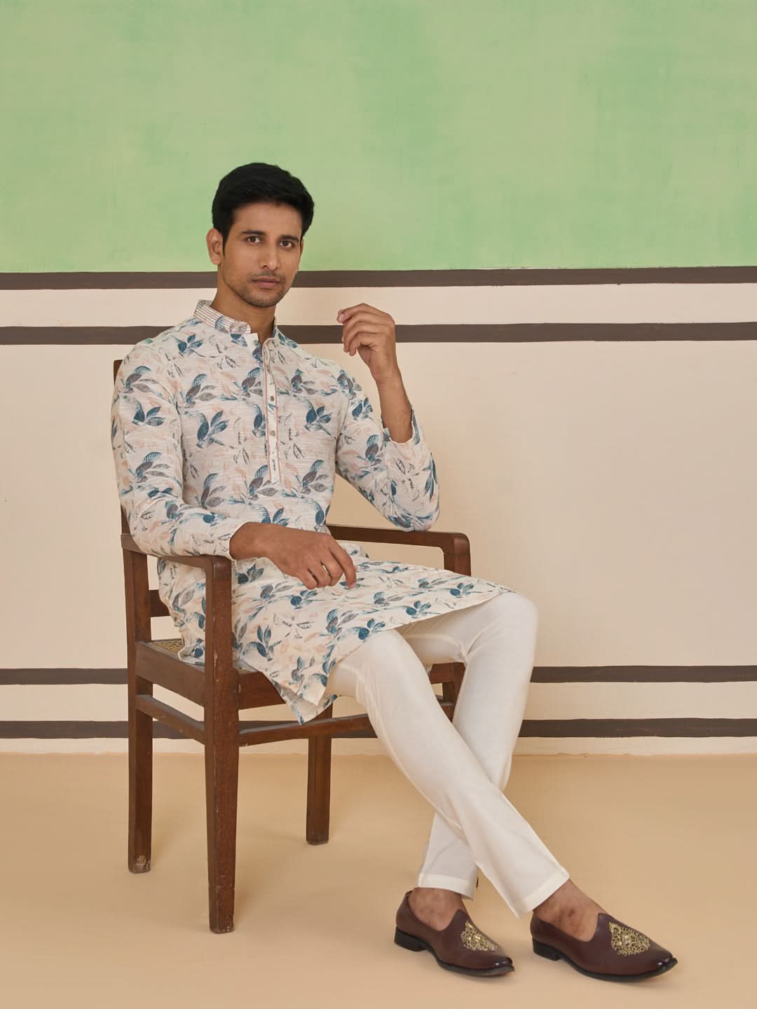 Cream Self-Texture Kurta Set