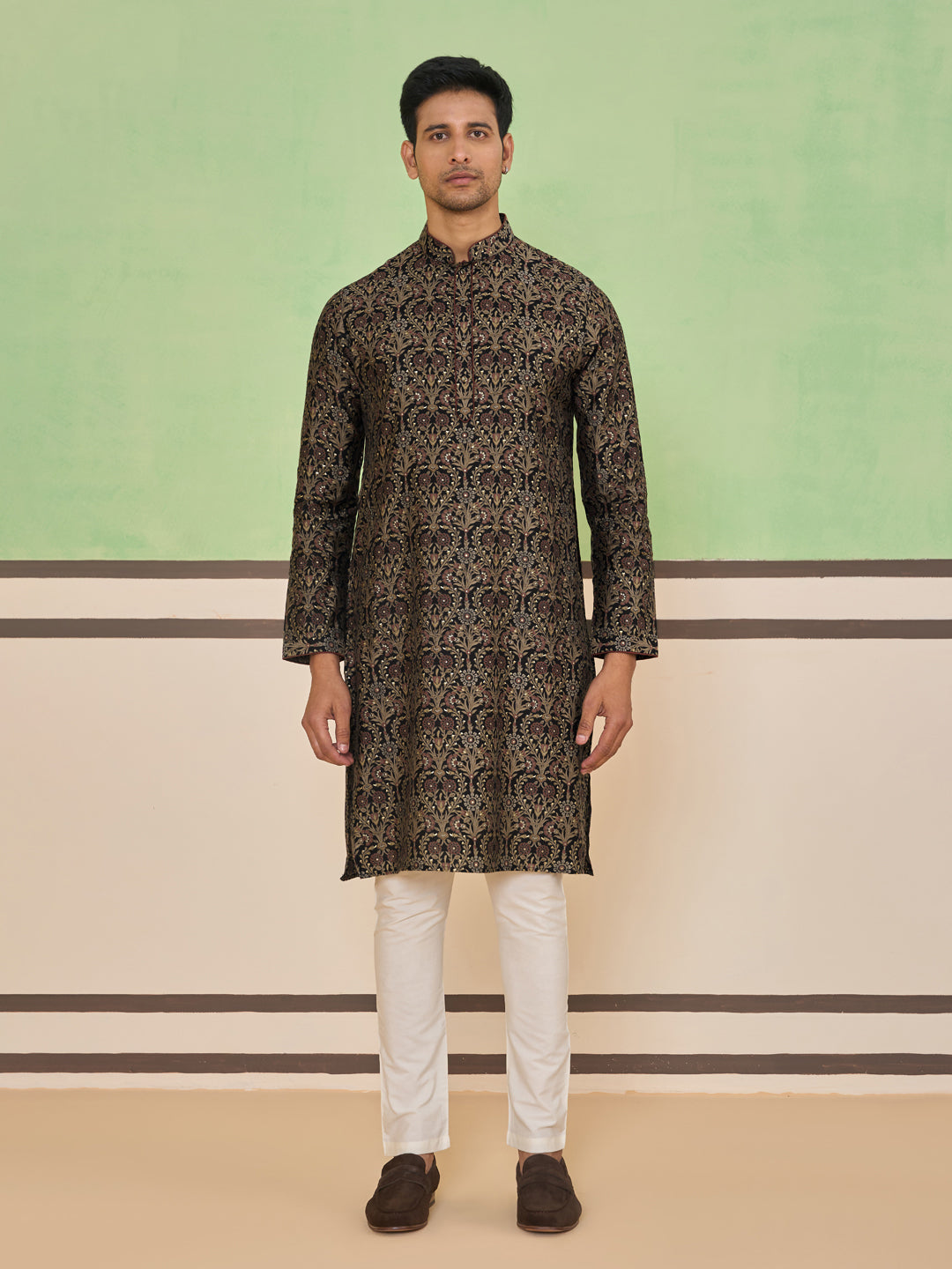 Midnight Black Floral Motif Classic Kurta Set