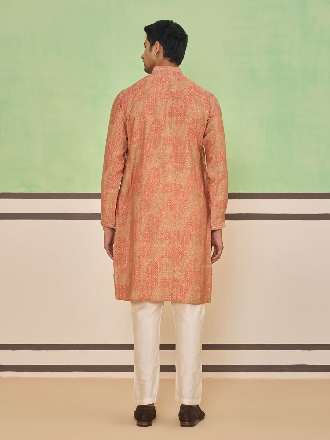 Peach Gold Ethnic Textured Kurta Set