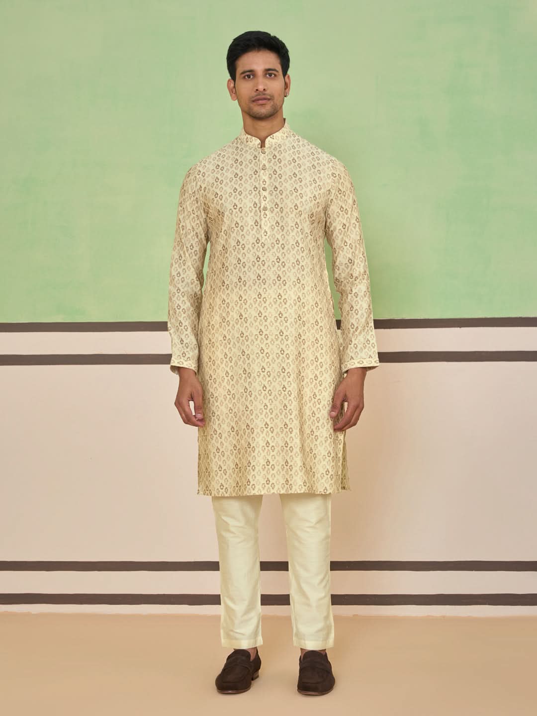 Cream All-Over Paisley Printed Kurta Set