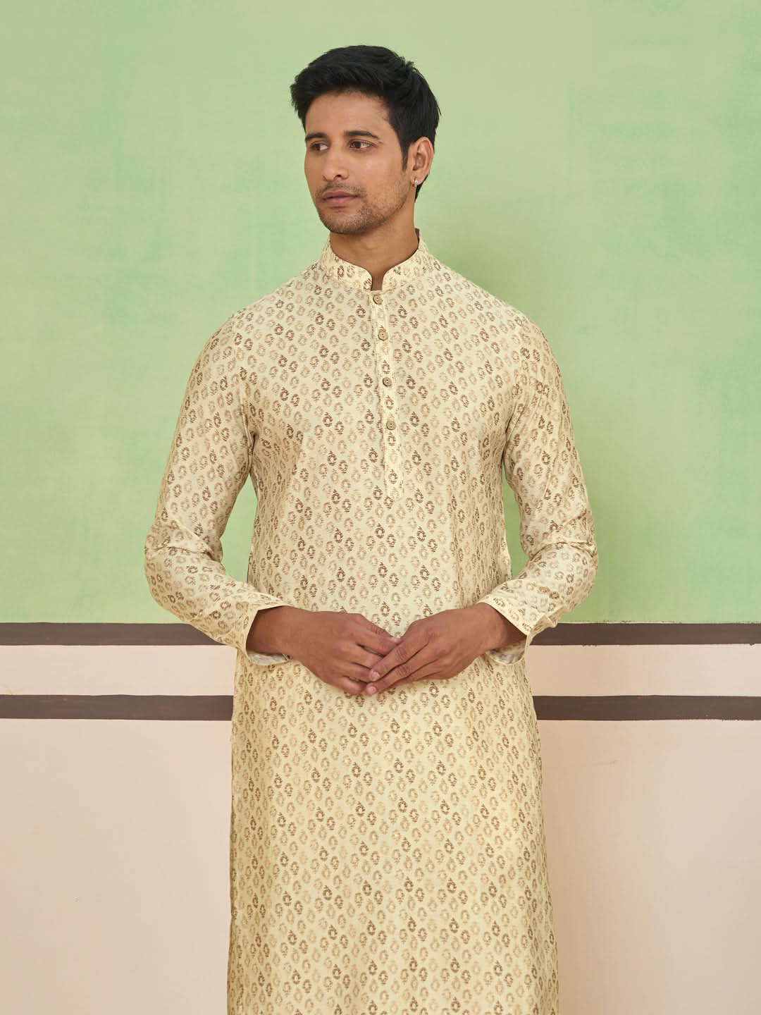Cream All-Over Paisley Printed Kurta Set