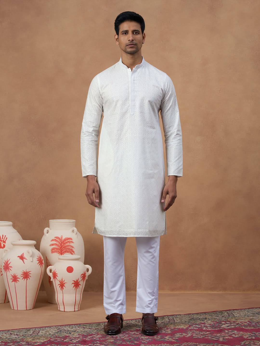 Off White Cotton Kurta Set