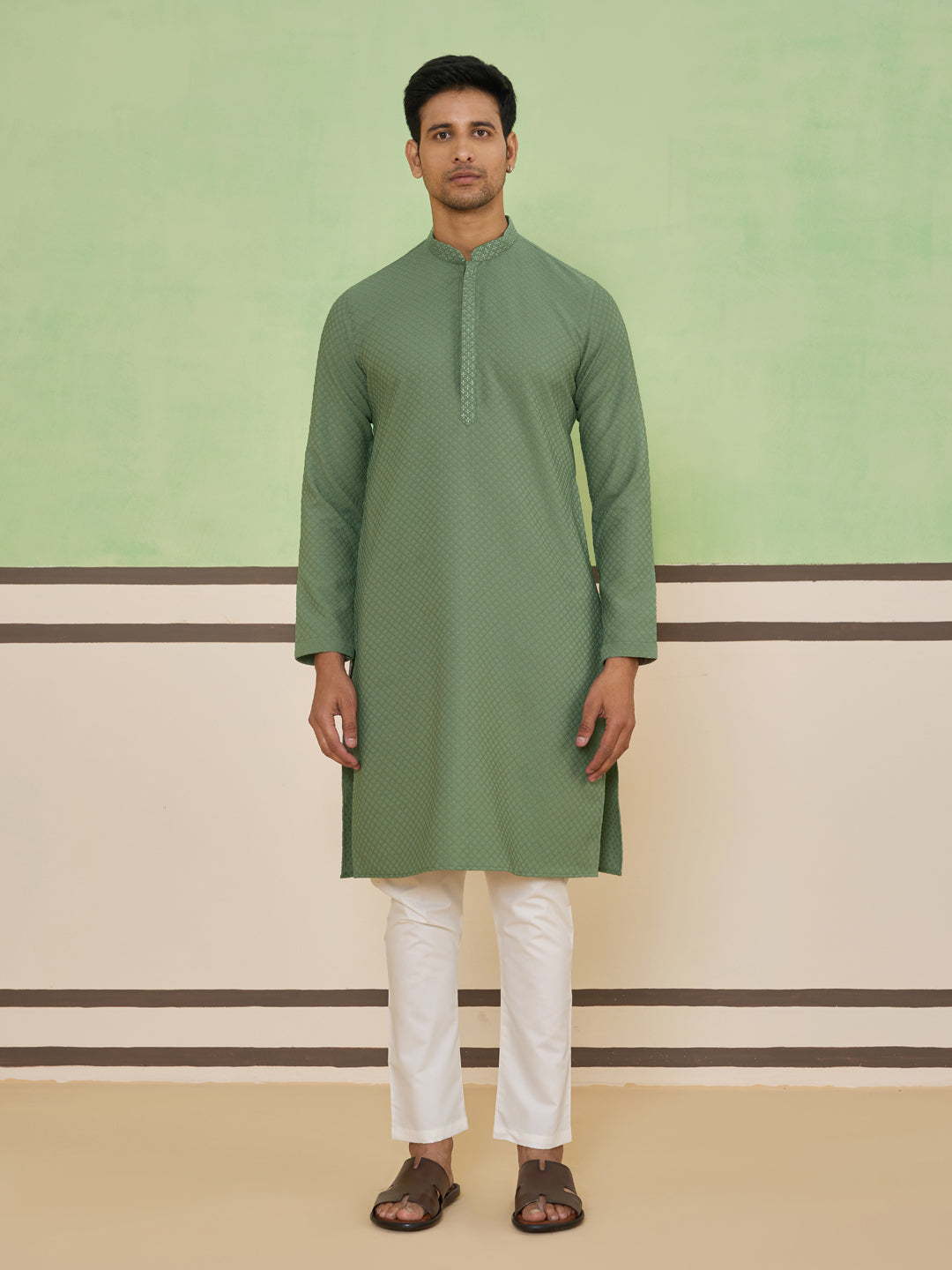 Sage Green Textured Kurta Set
