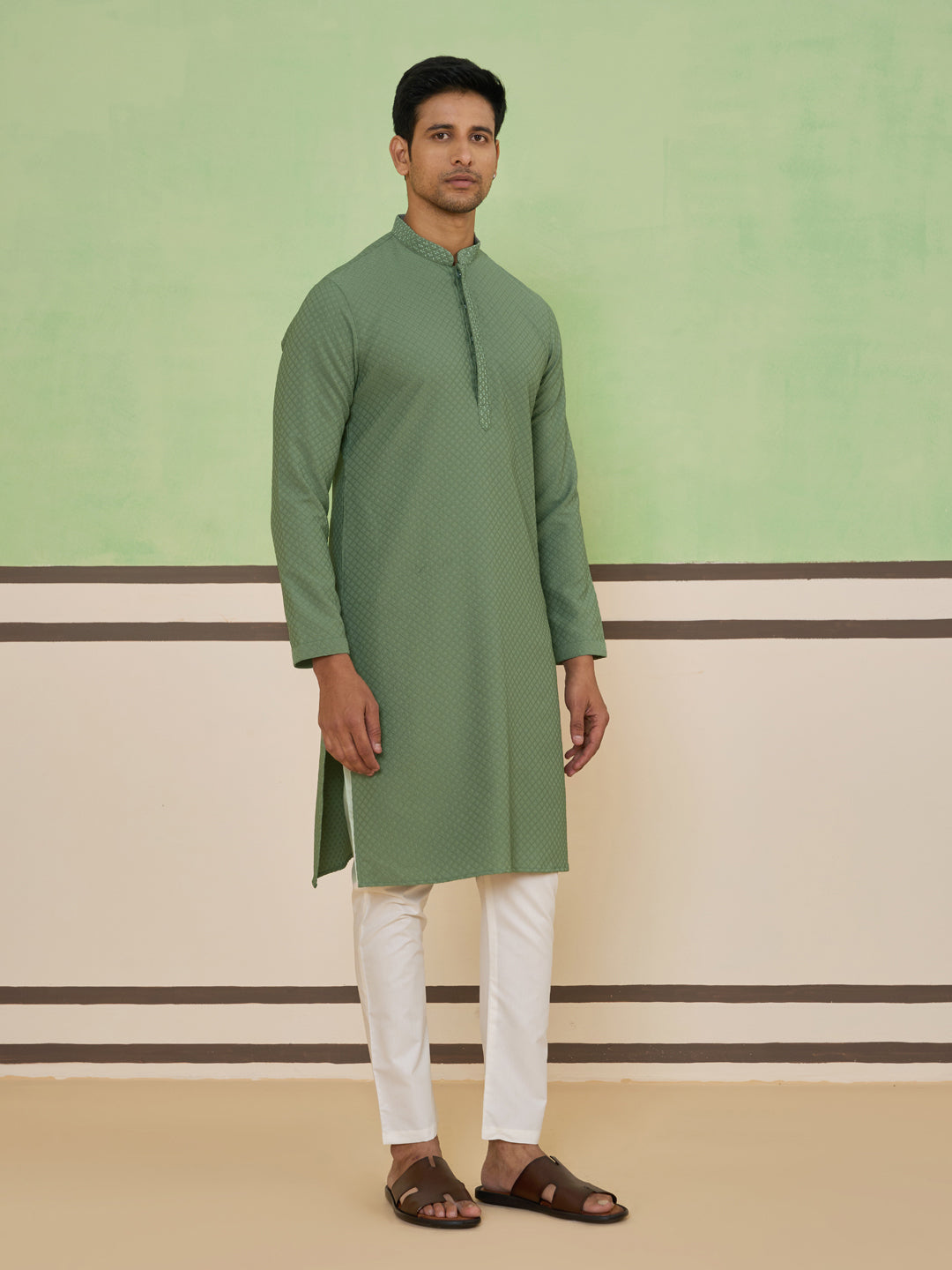 Sage Green Textured Kurta Set