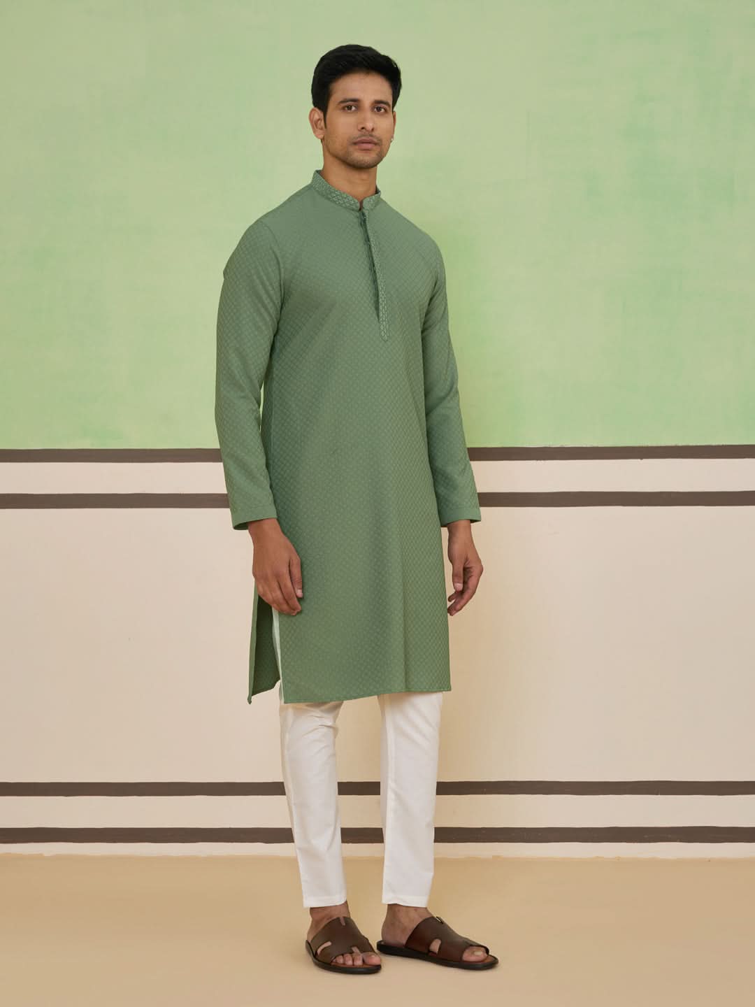 Sage Green Textured Kurta Set