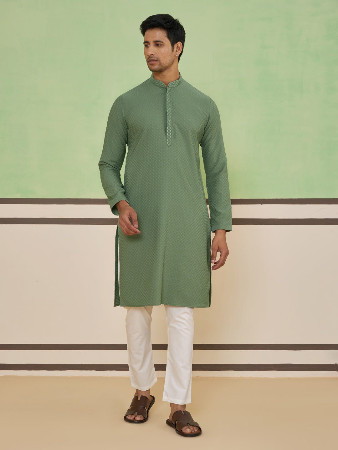 Sage Green Textured Kurta Set
