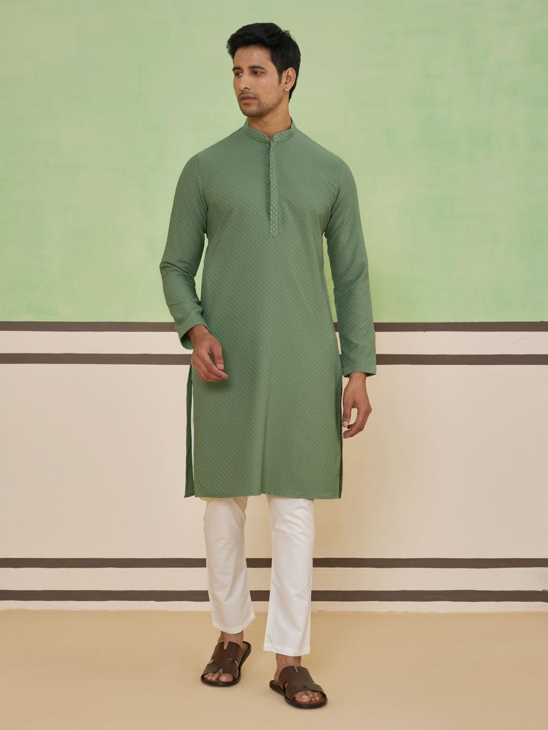 Sage Green Textured Kurta Set