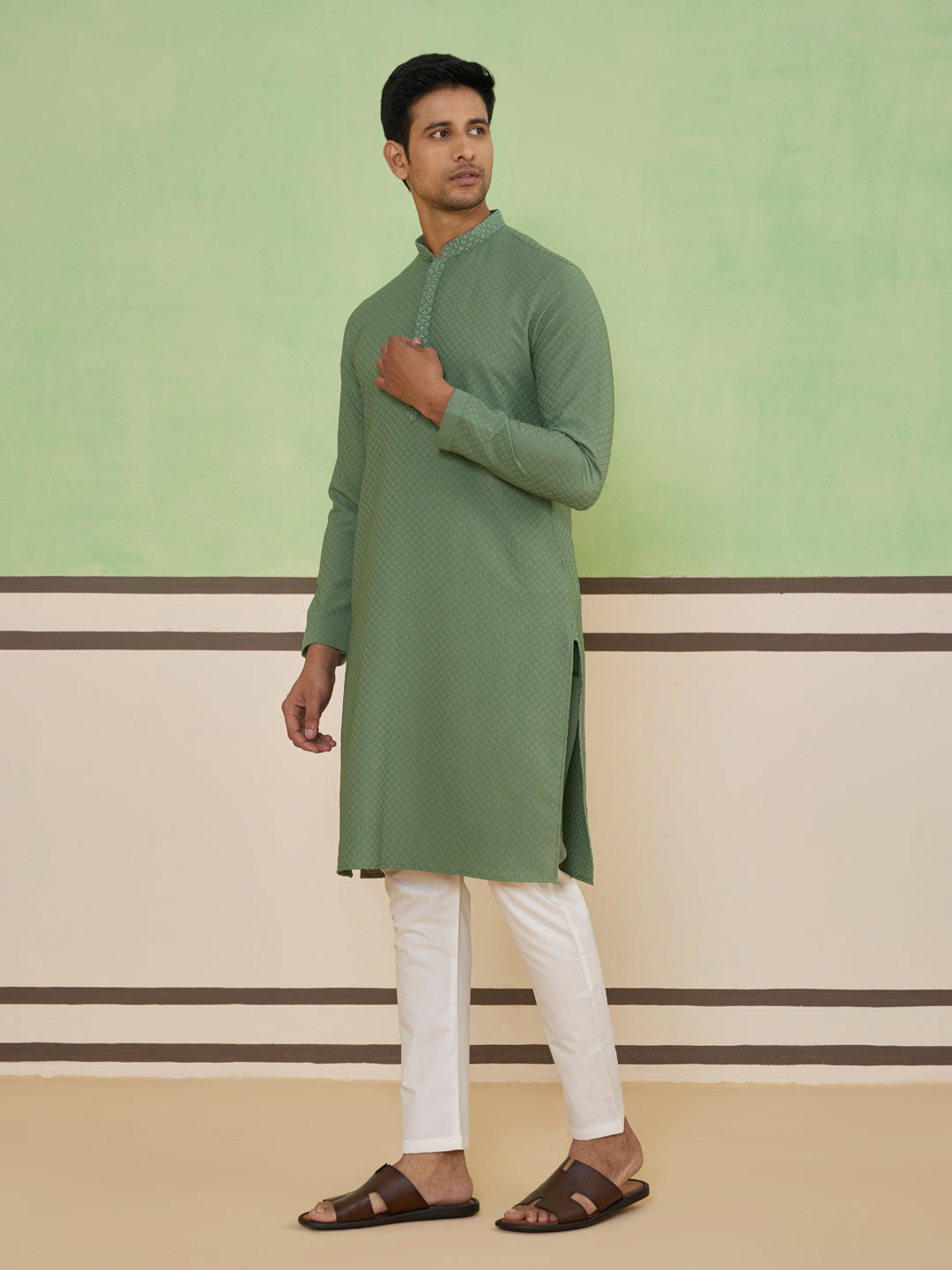 Sage Green Textured Kurta Set