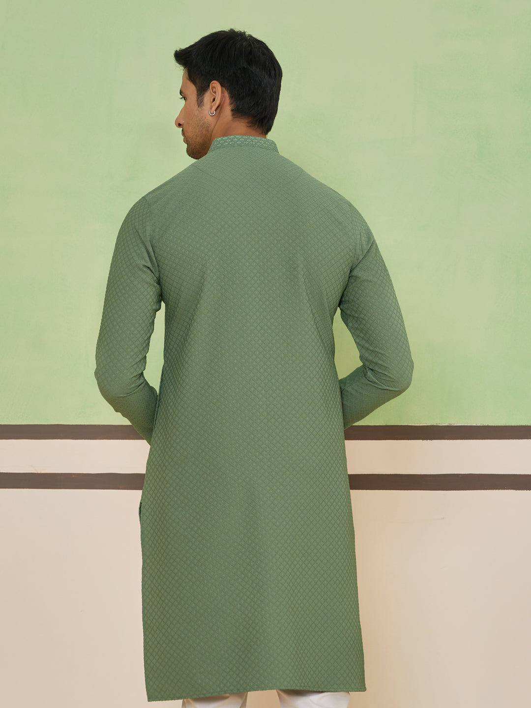 Sage Green Textured Kurta Set