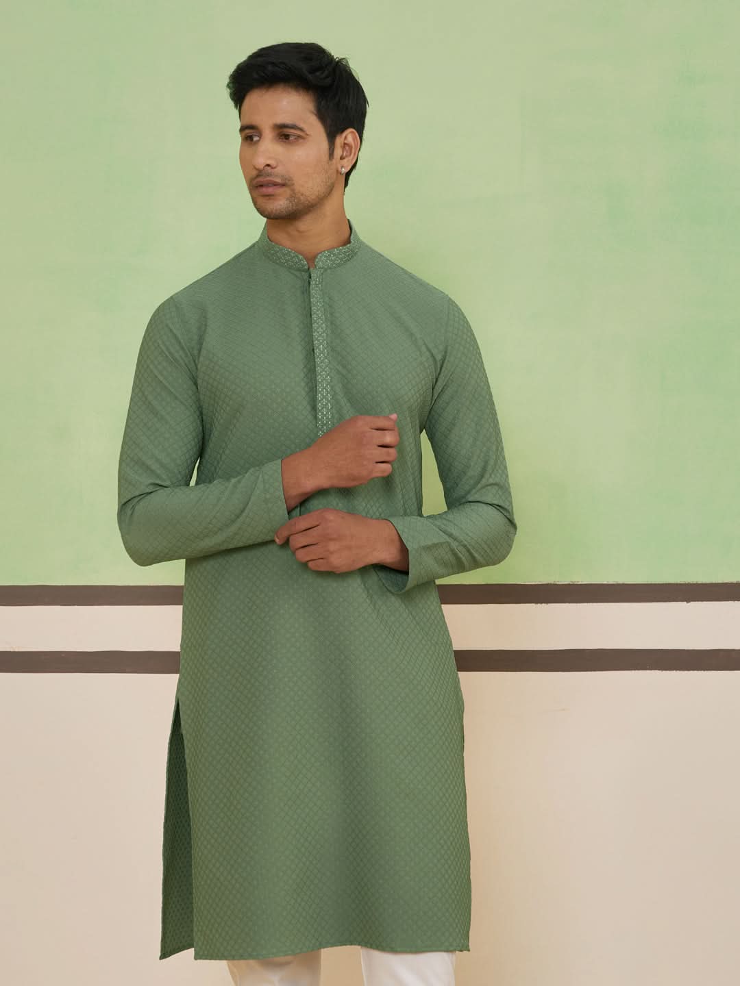 Sage Green Textured Kurta Set