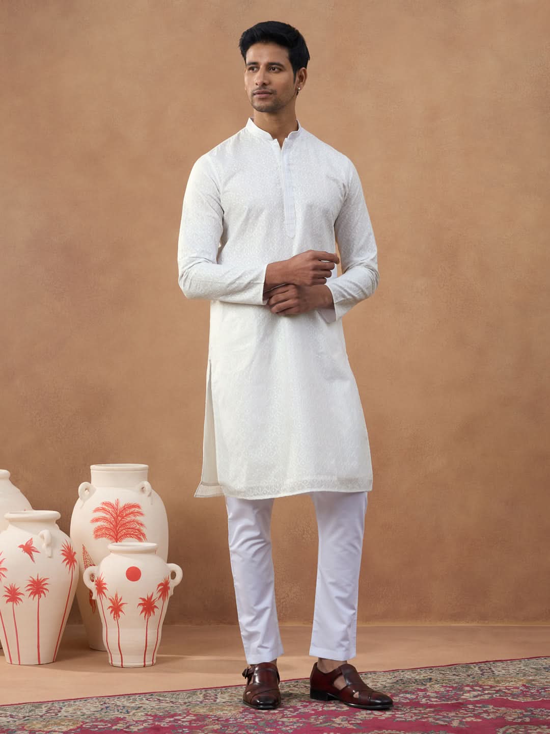 Off White Cotton Kurta Set