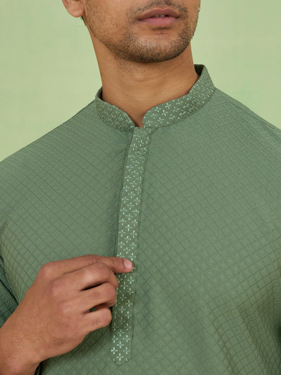 Sage Green Textured Kurta Set