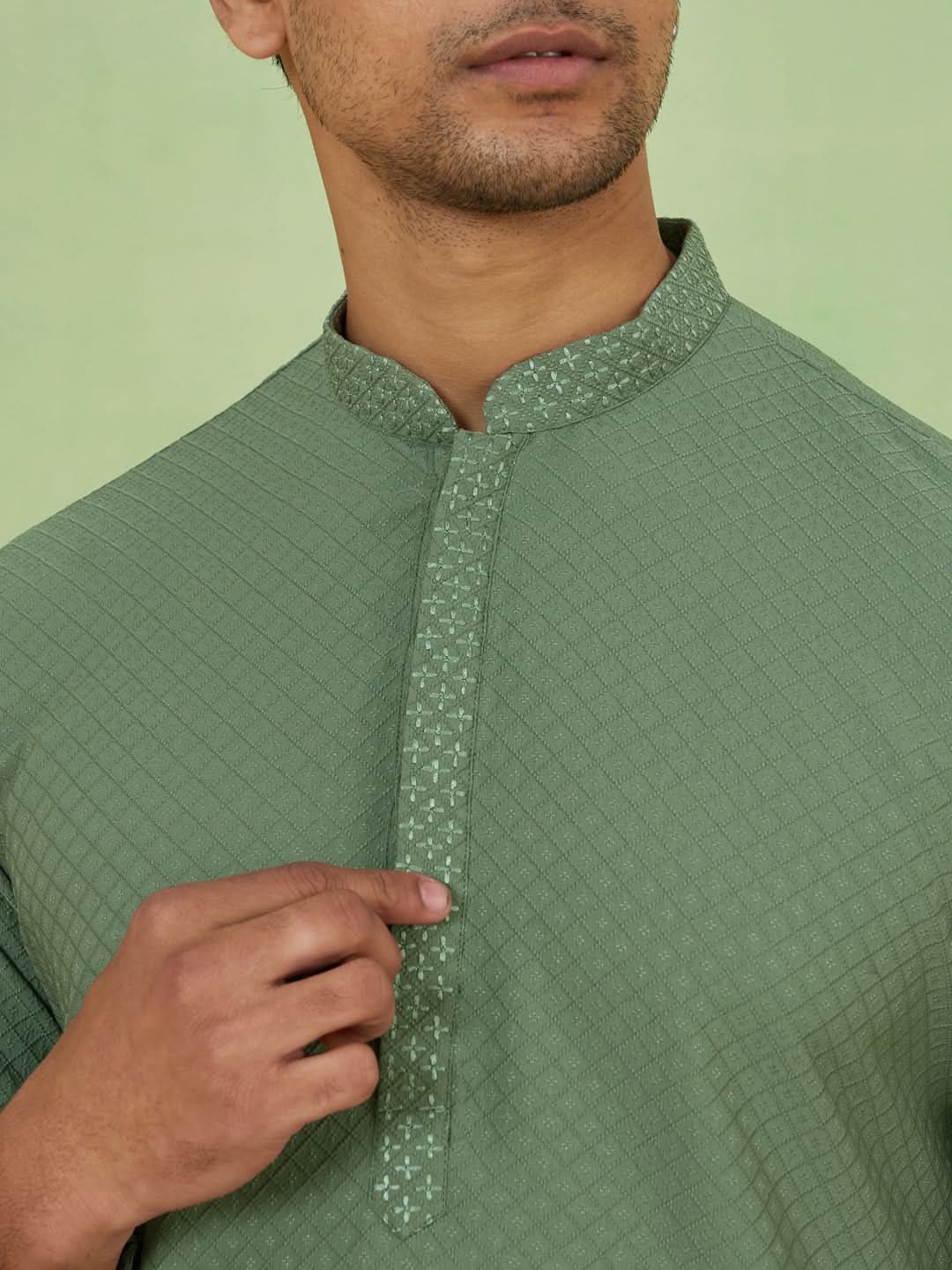 Sage Green Textured Kurta Set